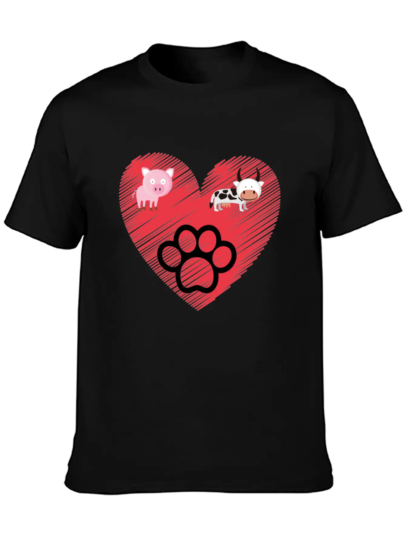 Paw, Pig And Cow Heart Design Graphic Stylish Everyday T-Shirt – Unisex Basic Cotton Tee