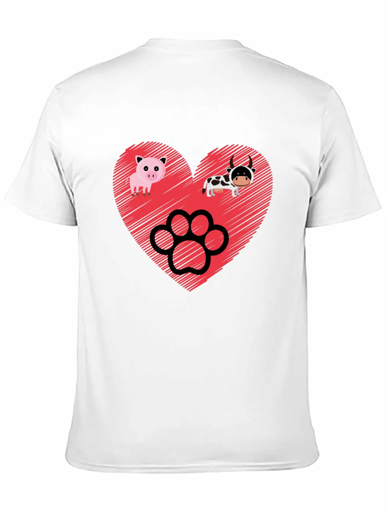 Paw, Pig And Cow Heart Design Graphic Stylish Everyday T-Shirt – Unisex Basic Cotton Tee