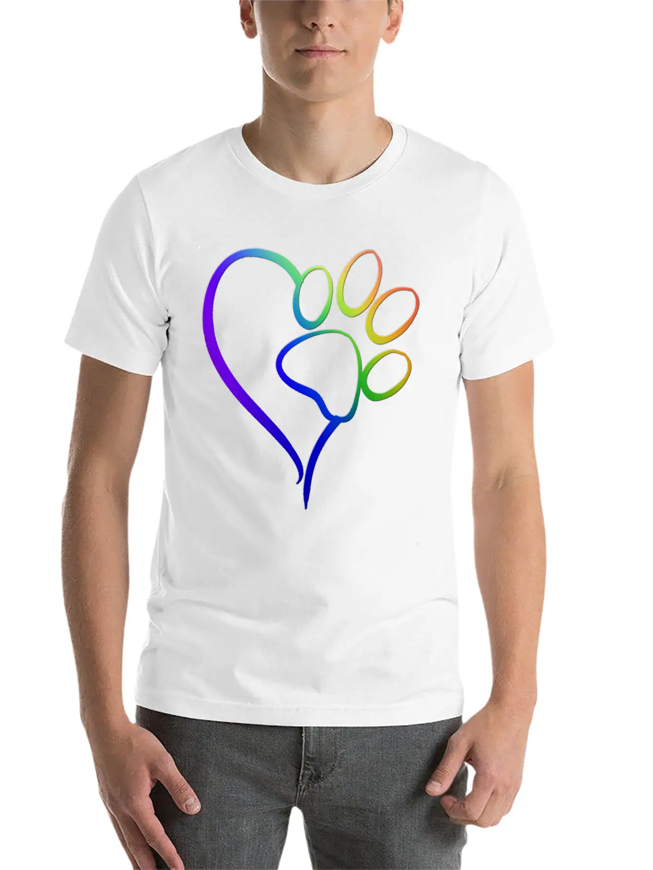 Paw Print On My Heart Rainbow Bridge Essential Unisex Summer Tee – Soft Cotton Casual Fit