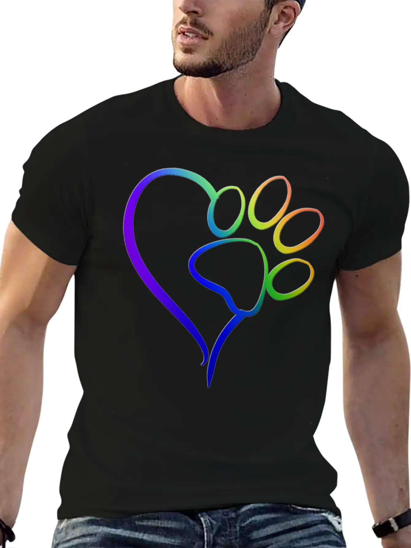 Paw Print On My Heart Rainbow Bridge Essential Unisex Summer Tee – Soft Cotton Casual Fit