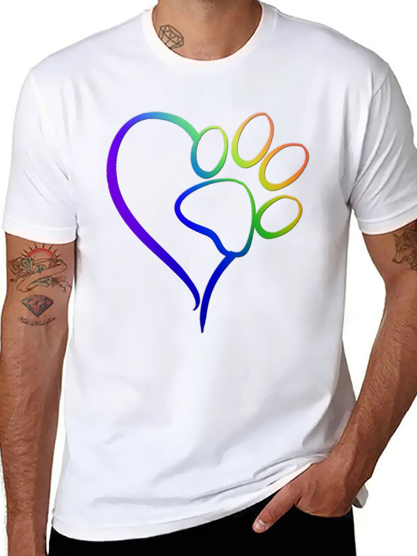 Paw Print On My Heart Rainbow Bridge Essential Unisex Summer Tee – Soft Cotton Casual Fit