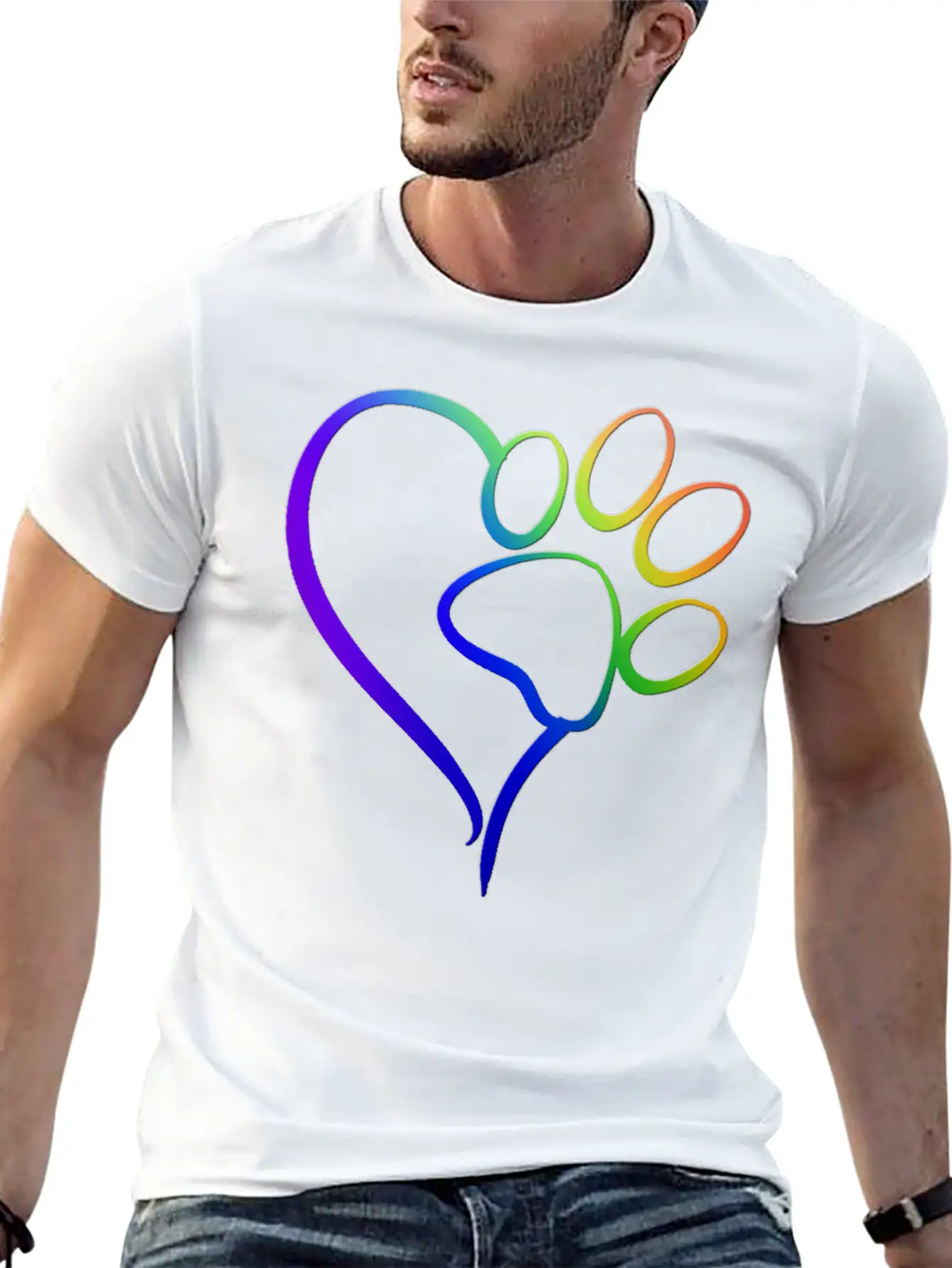 Paw Print On My Heart Rainbow Bridge Essential Unisex Summer Tee – Soft Cotton Casual Fit