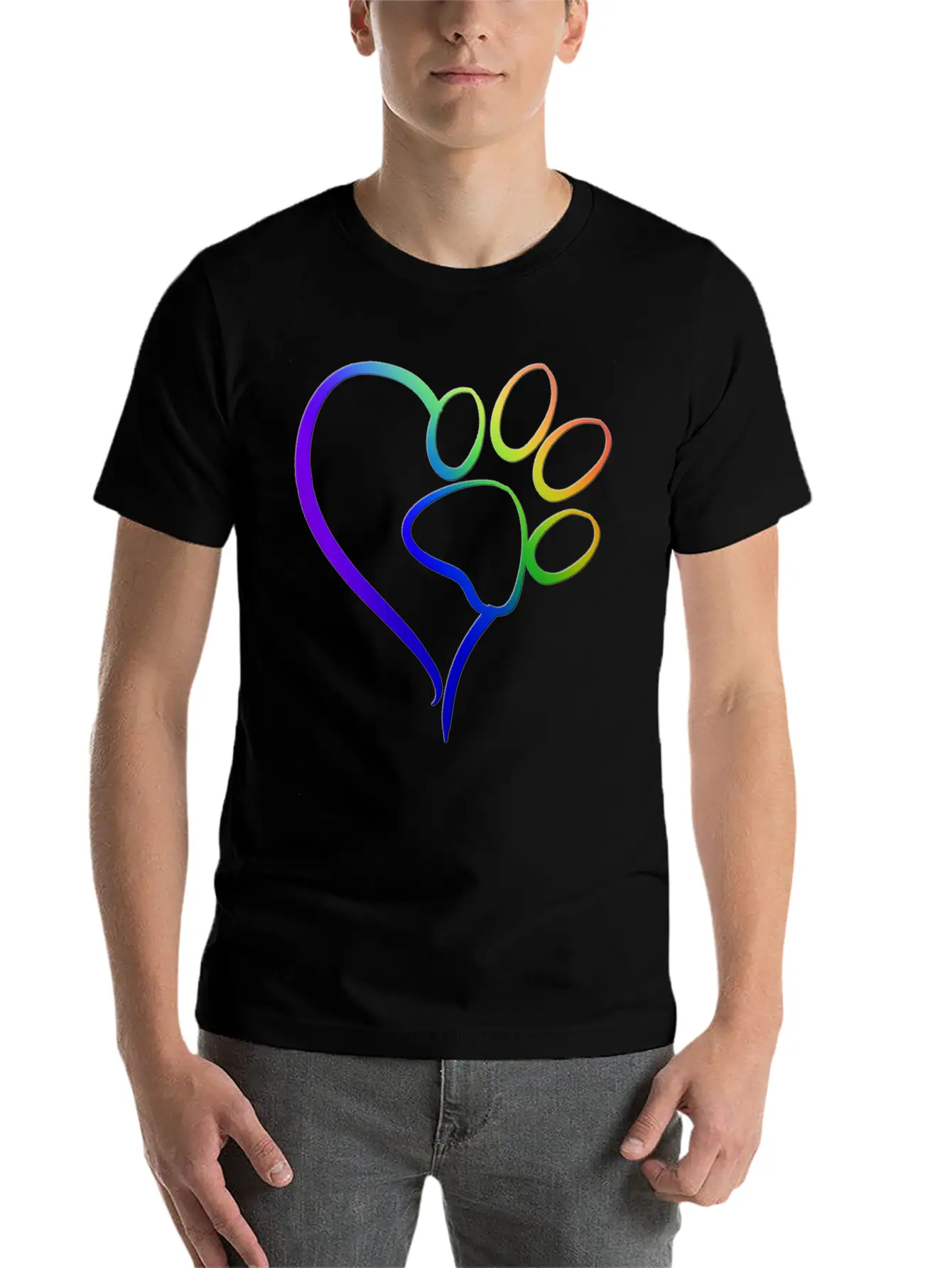 Paw Print On My Heart Rainbow Bridge Essential Unisex Summer Tee – Soft Cotton Casual Fit