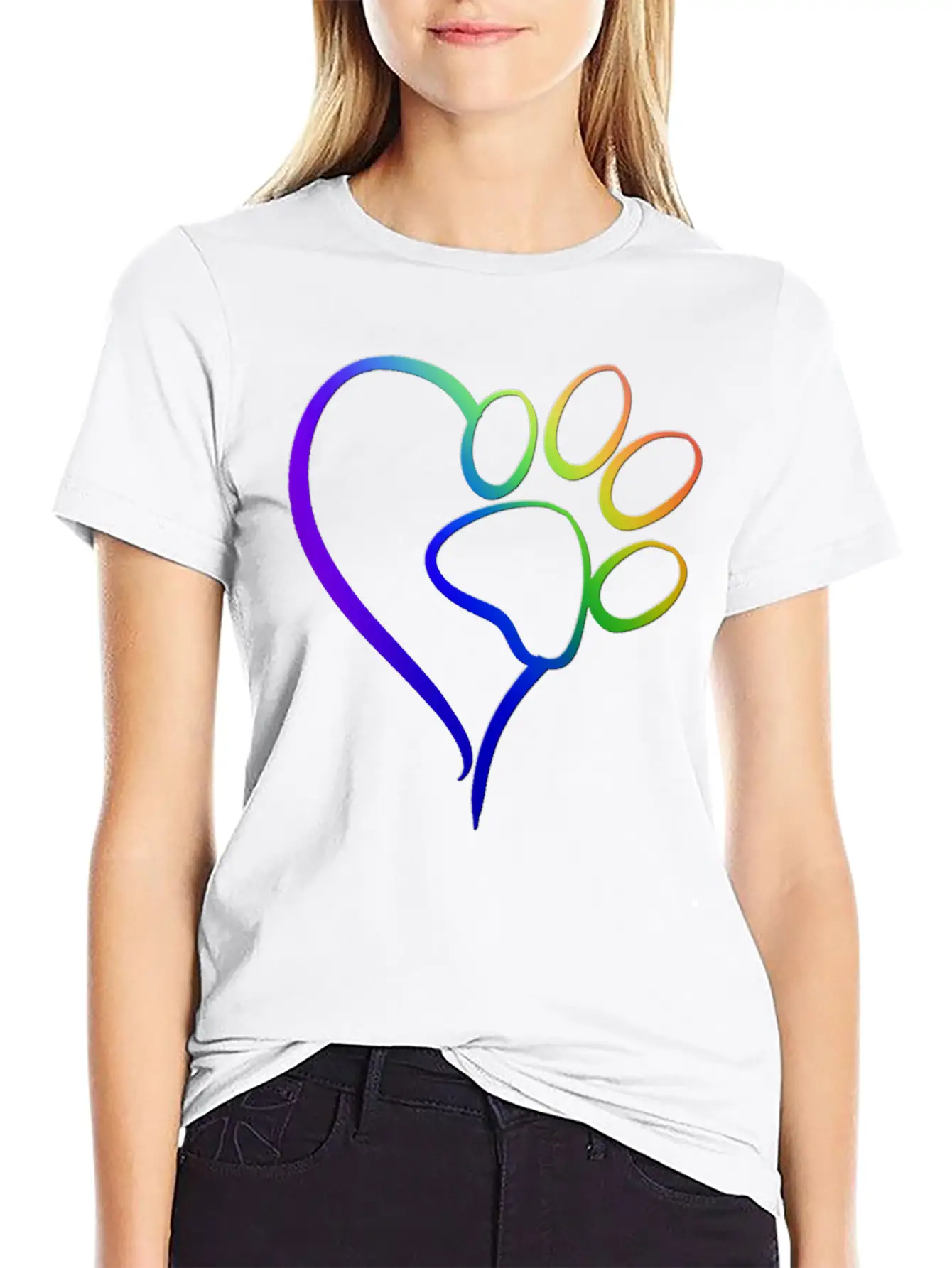 Paw Print On My Heart Rainbow Bridge Essential Unisex Summer Tee – Soft Cotton Casual Fit