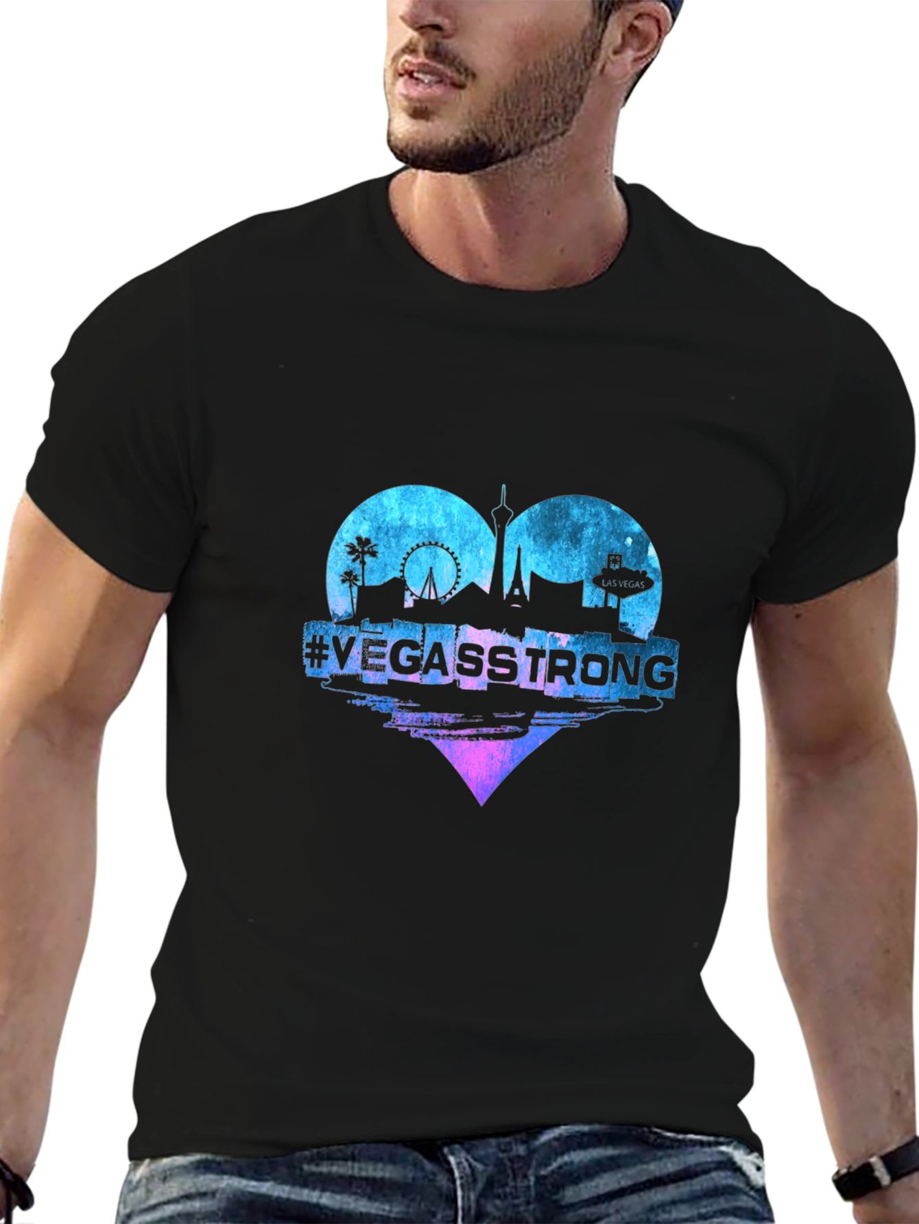 Vegas Strong Heart Graphic Tee - Unisex Black T-Shirt