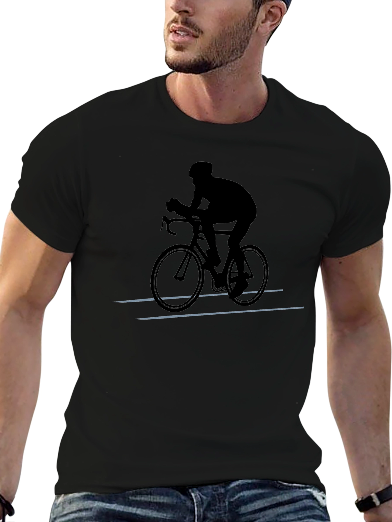 Cyclist Silhouette Graphic T-Shirt - Black