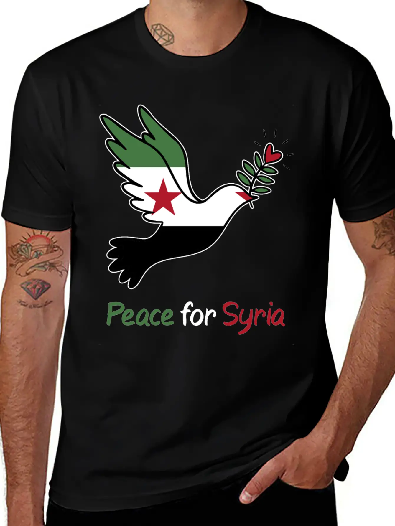 Peace For Syria: Dove Of Peace And Freedom Flag Stylish Everyday T-Shirt – Unisex Basic Cotton Tee