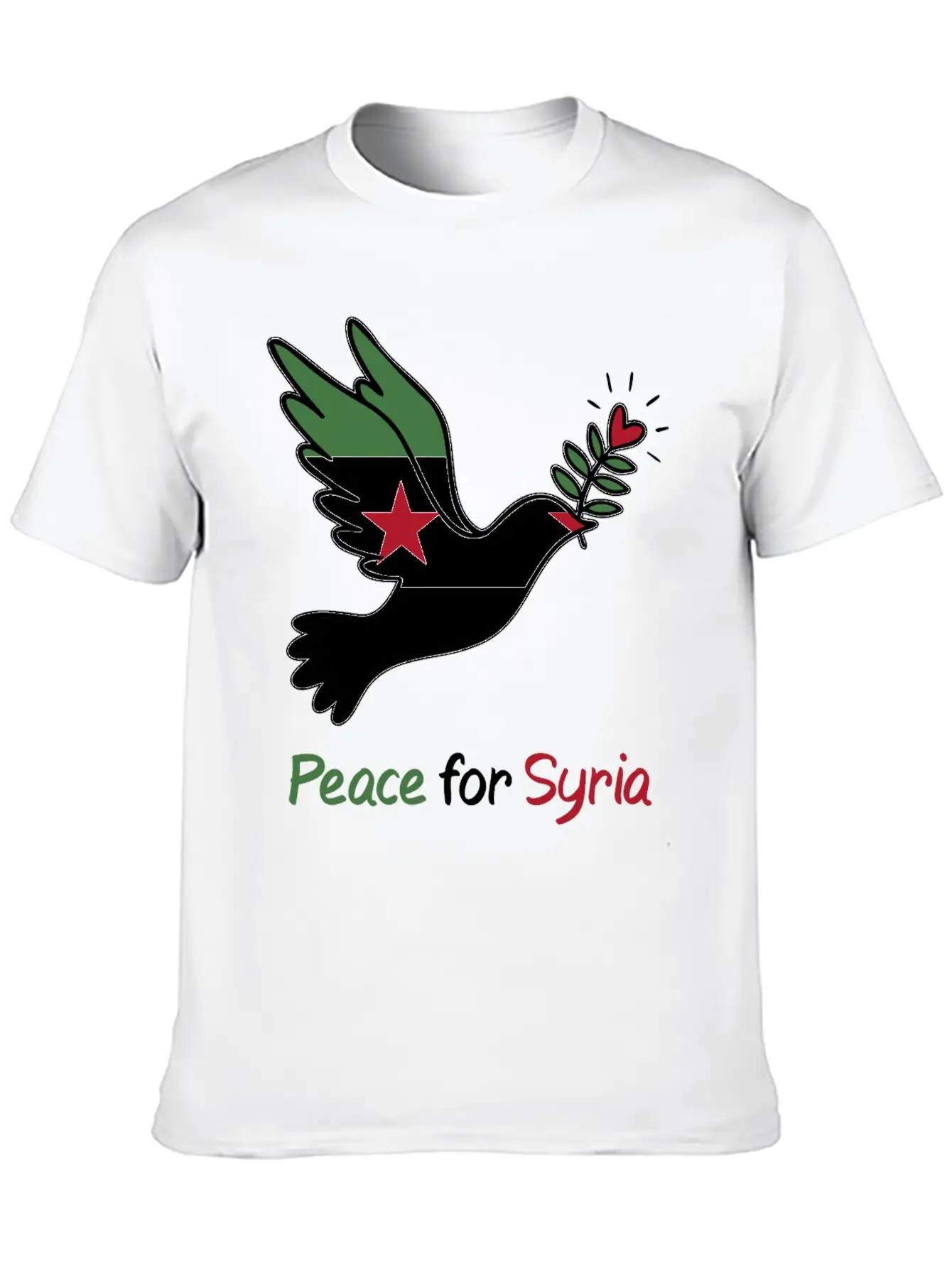 Peace For Syria: Dove Of Peace And Freedom Flag Stylish Everyday T-Shirt – Unisex Basic Cotton Tee