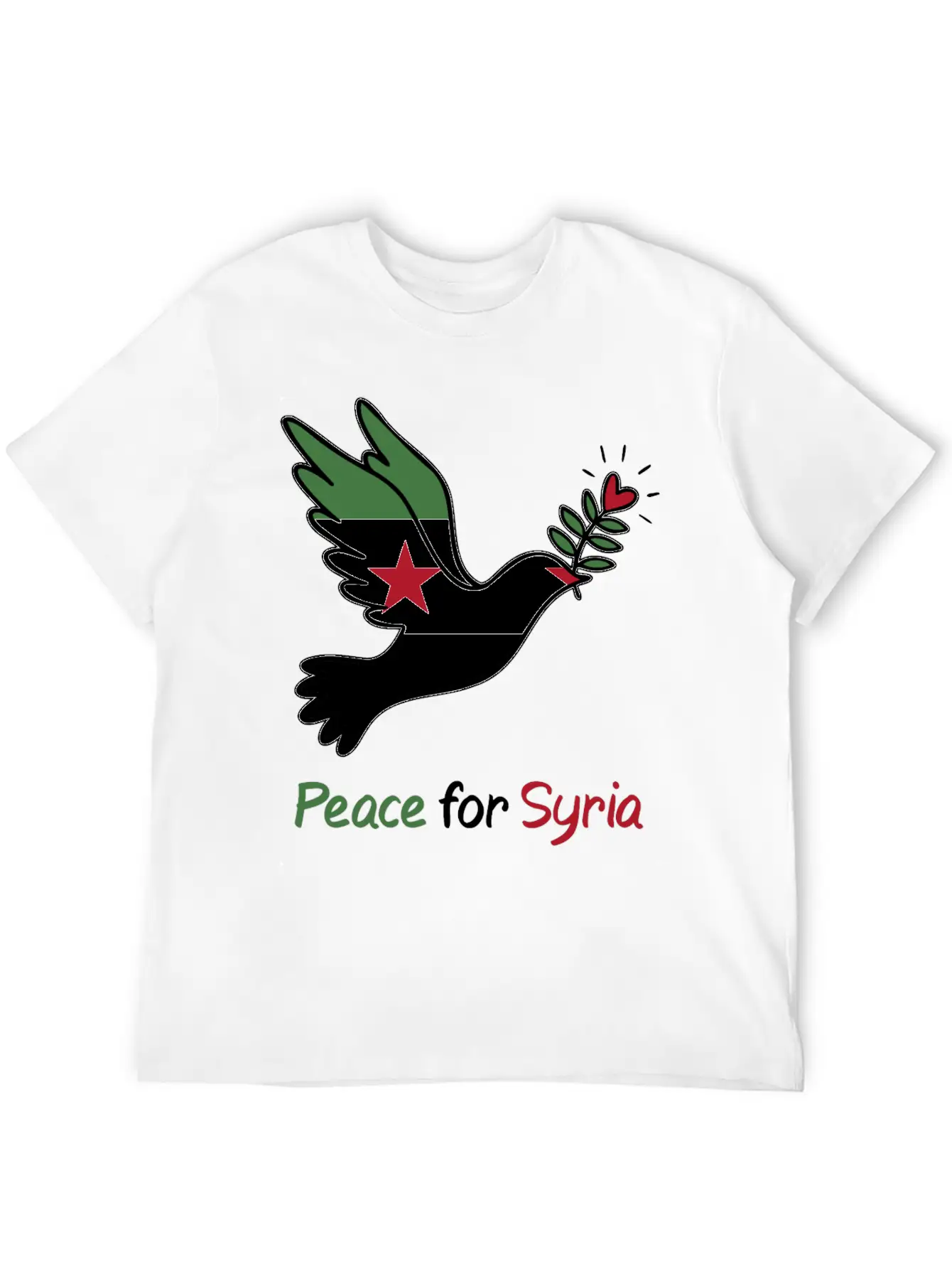 Peace For Syria: Dove Of Peace And Freedom Flag Stylish Everyday T-Shirt – Unisex Basic Cotton Tee