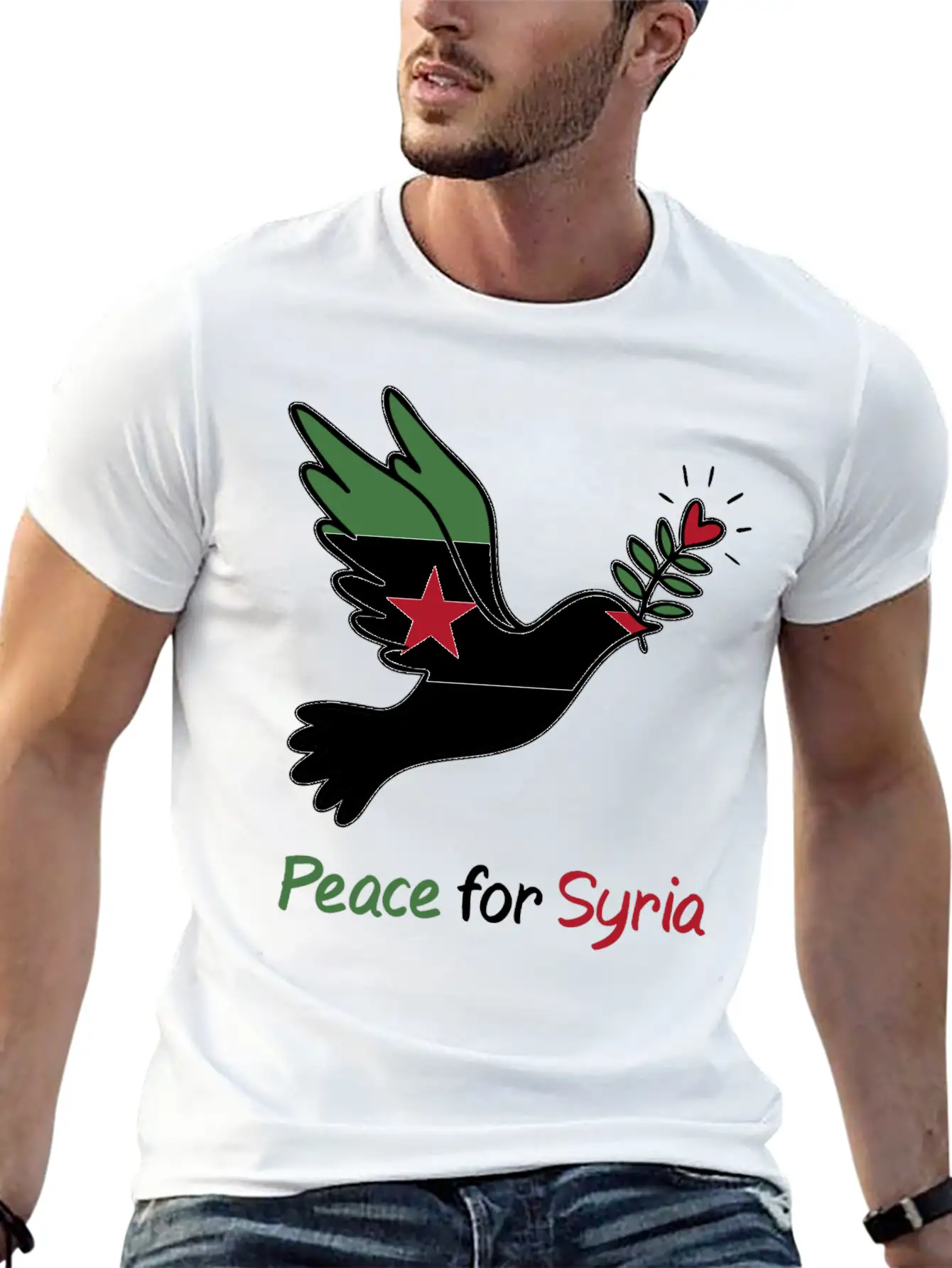 Peace For Syria: Dove Of Peace And Freedom Flag Stylish Everyday T-Shirt – Unisex Basic Cotton Tee