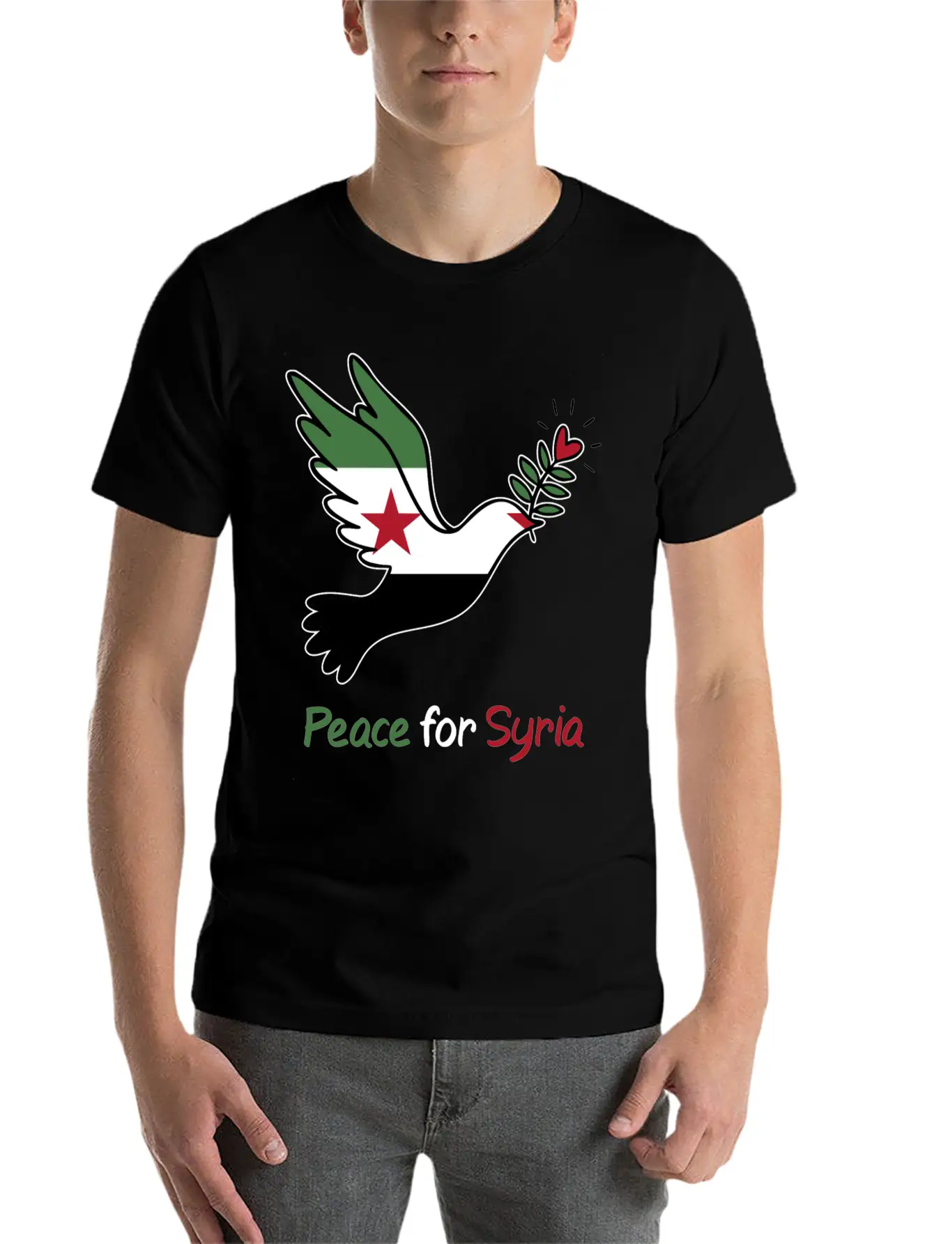 Peace For Syria: Dove Of Peace And Freedom Flag Stylish Everyday T-Shirt – Unisex Basic Cotton Tee