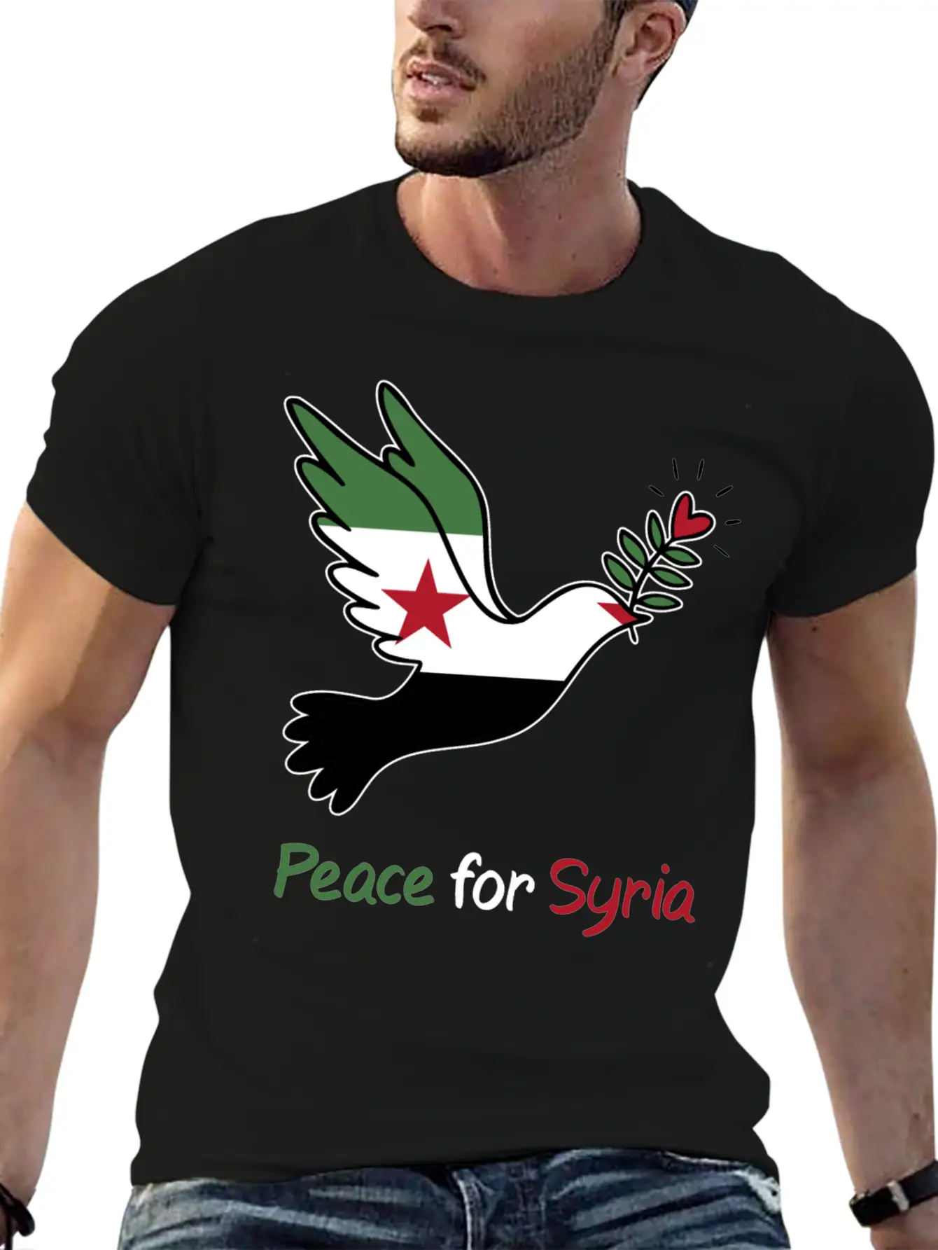Peace For Syria: Dove Of Peace And Freedom Flag Stylish Everyday T-Shirt – Unisex Basic Cotton Tee