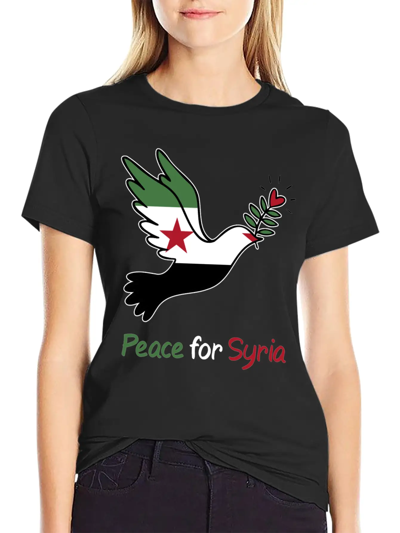 Peace For Syria: Dove Of Peace And Freedom Flag Stylish Everyday T-Shirt – Unisex Basic Cotton Tee
