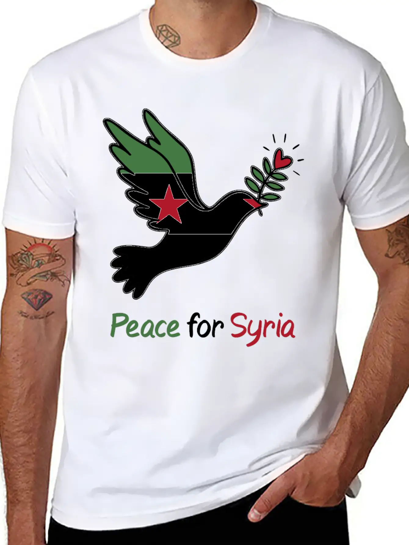 Peace For Syria: Dove Of Peace And Freedom Flag Stylish Everyday T-Shirt – Unisex Basic Cotton Tee