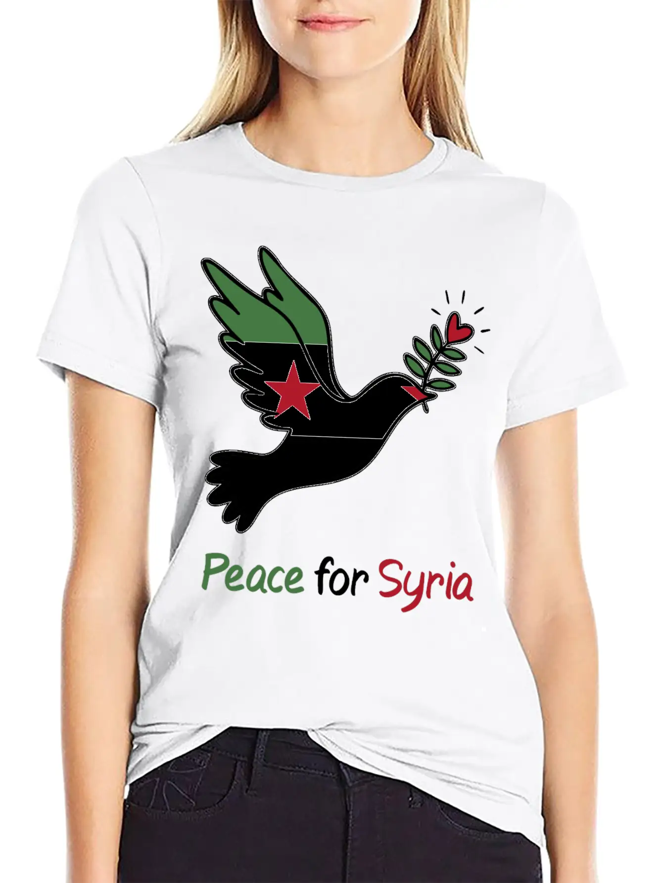 Peace For Syria: Dove Of Peace And Freedom Flag Stylish Everyday T-Shirt – Unisex Basic Cotton Tee