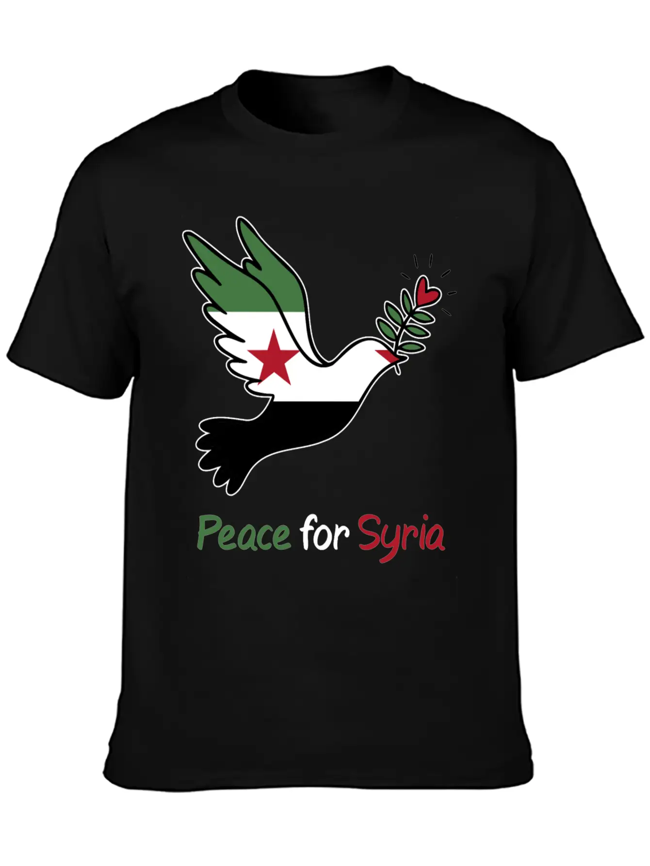Peace For Syria: Dove Of Peace And Freedom Flag Stylish Everyday T-Shirt – Unisex Basic Cotton Tee