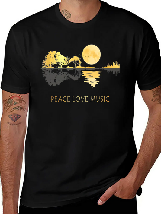 Peace Love Music Guitar Lake Shadow Hippie Timeless Short Sleeve Tee – Comfy And Minimalist Design