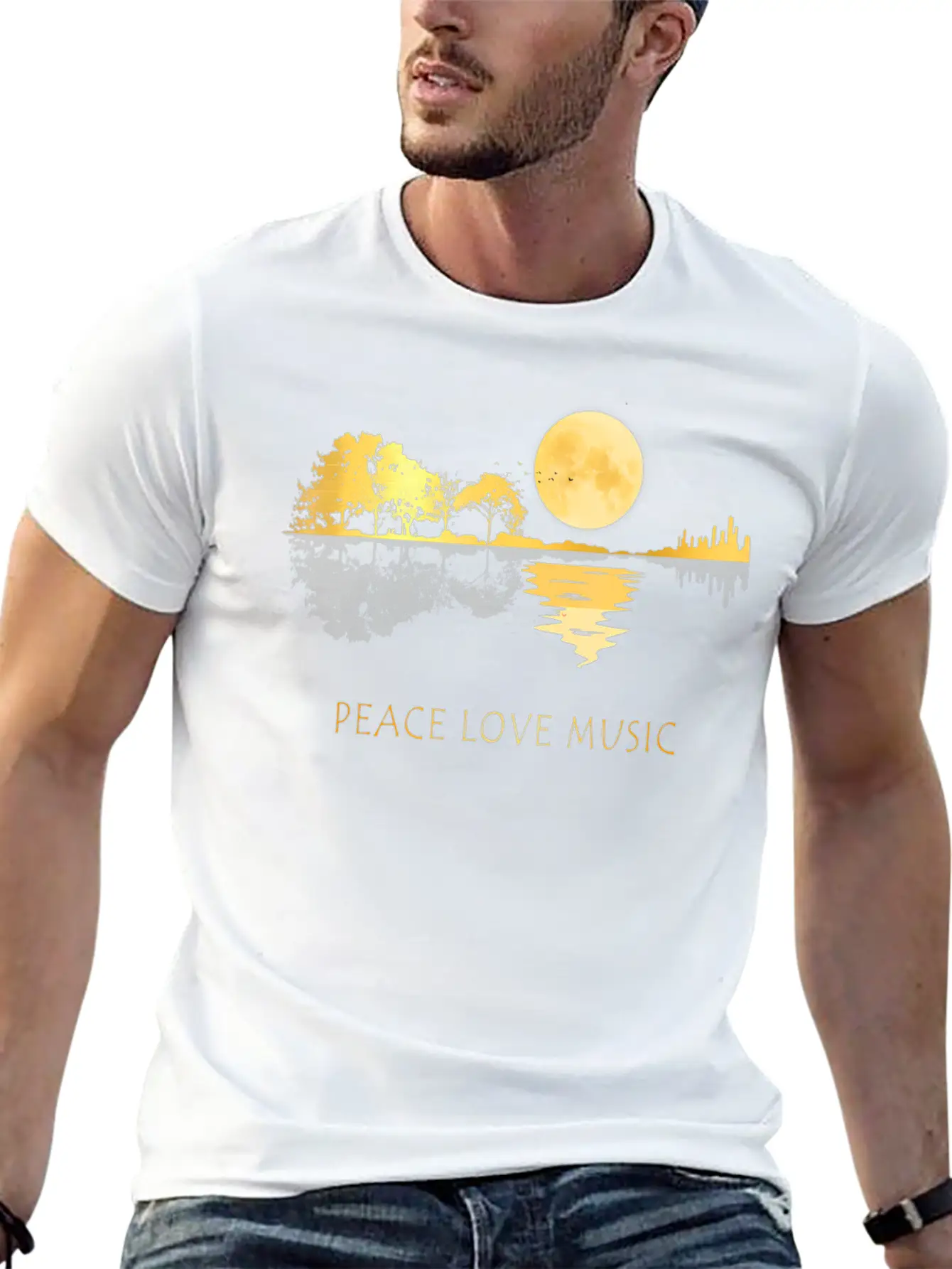 Peace Love Music Guitar Lake Shadow Hippie Timeless Short Sleeve Tee – Comfy And Minimalist Design