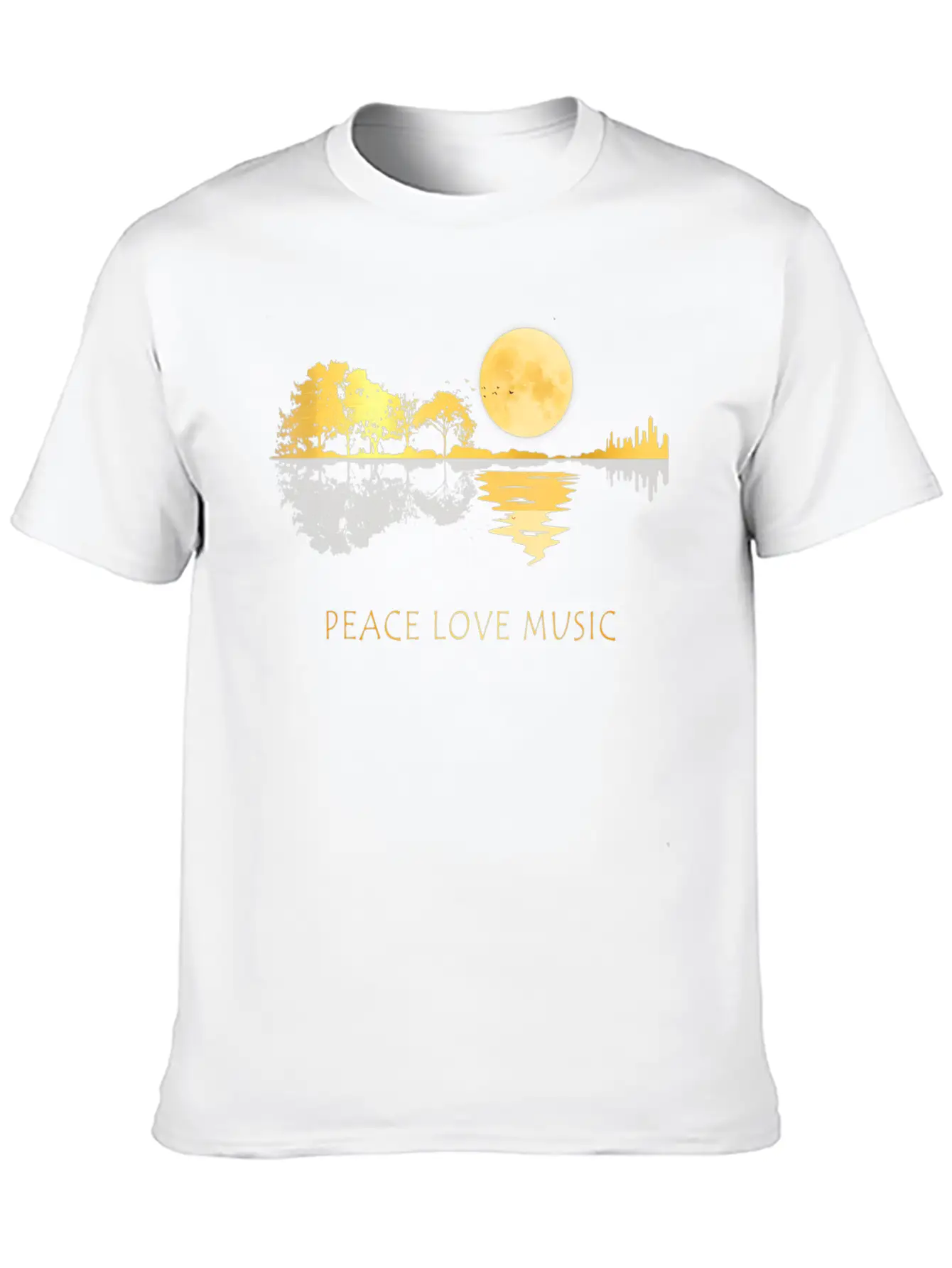 Peace Love Music Guitar Lake Shadow Hippie Timeless Short Sleeve Tee – Comfy And Minimalist Design