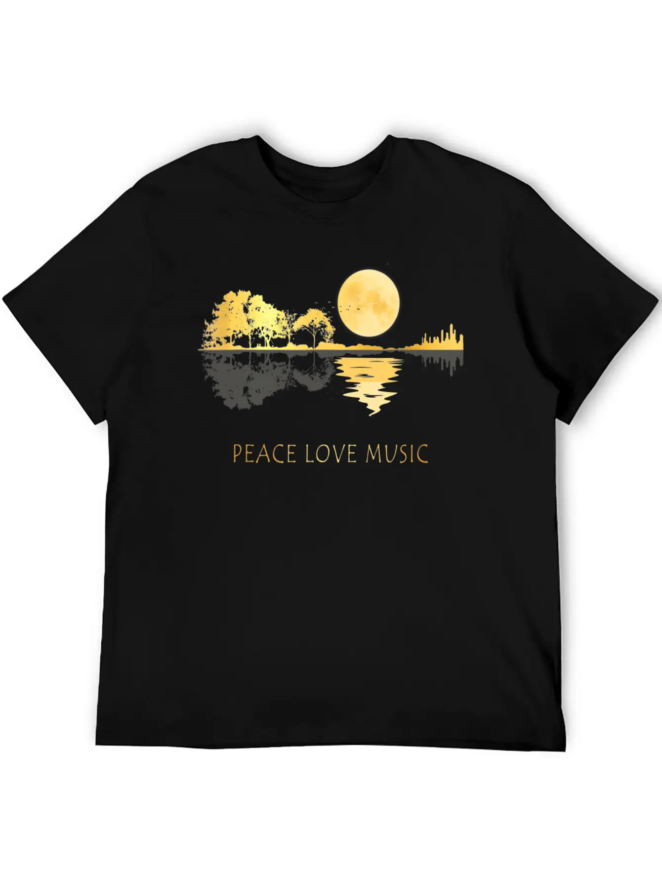 Peace Love Music Guitar Lake Shadow Hippie Timeless Short Sleeve Tee – Comfy And Minimalist Design