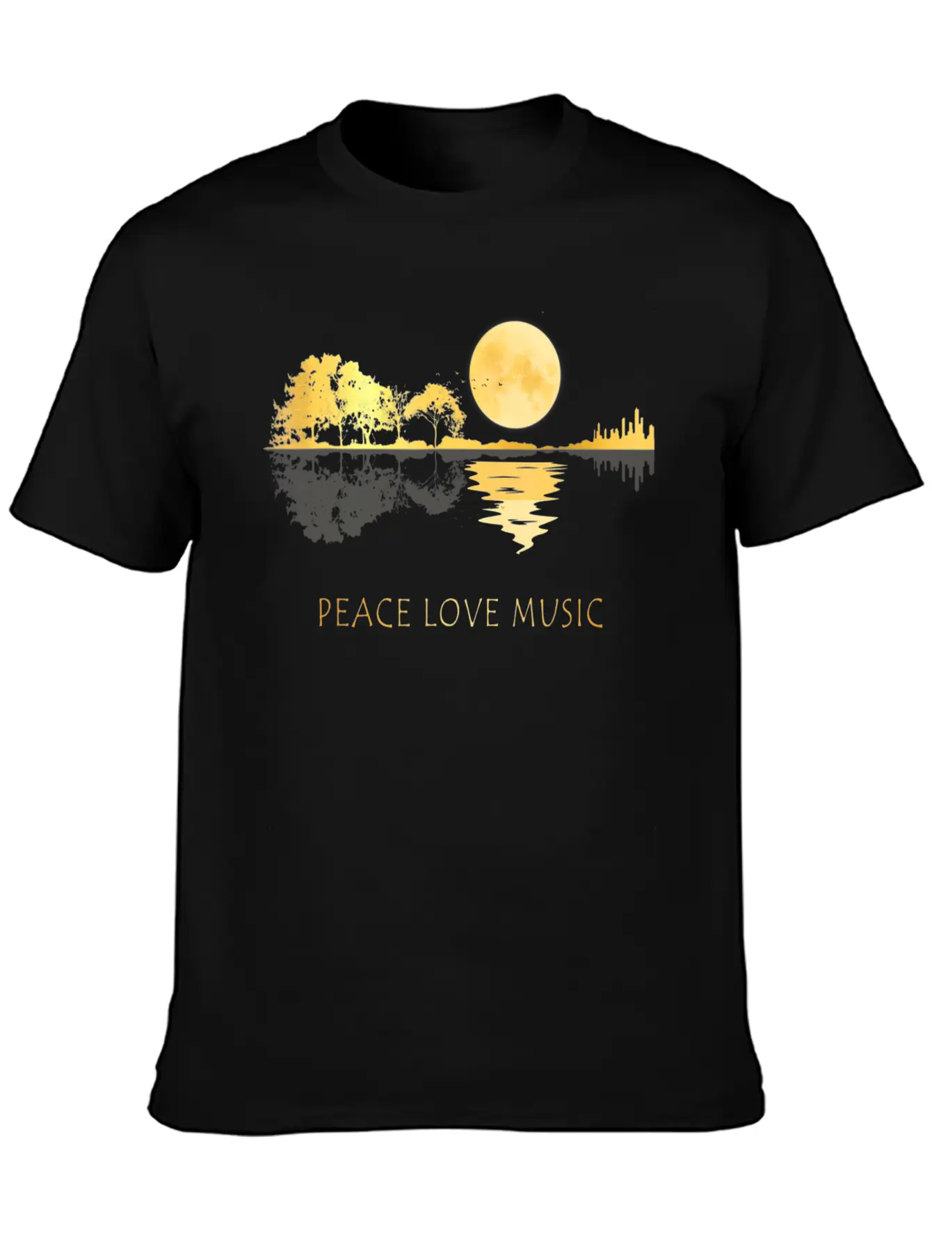 Peace Love Music Guitar Lake Shadow Hippie Timeless Short Sleeve Tee – Comfy And Minimalist Design