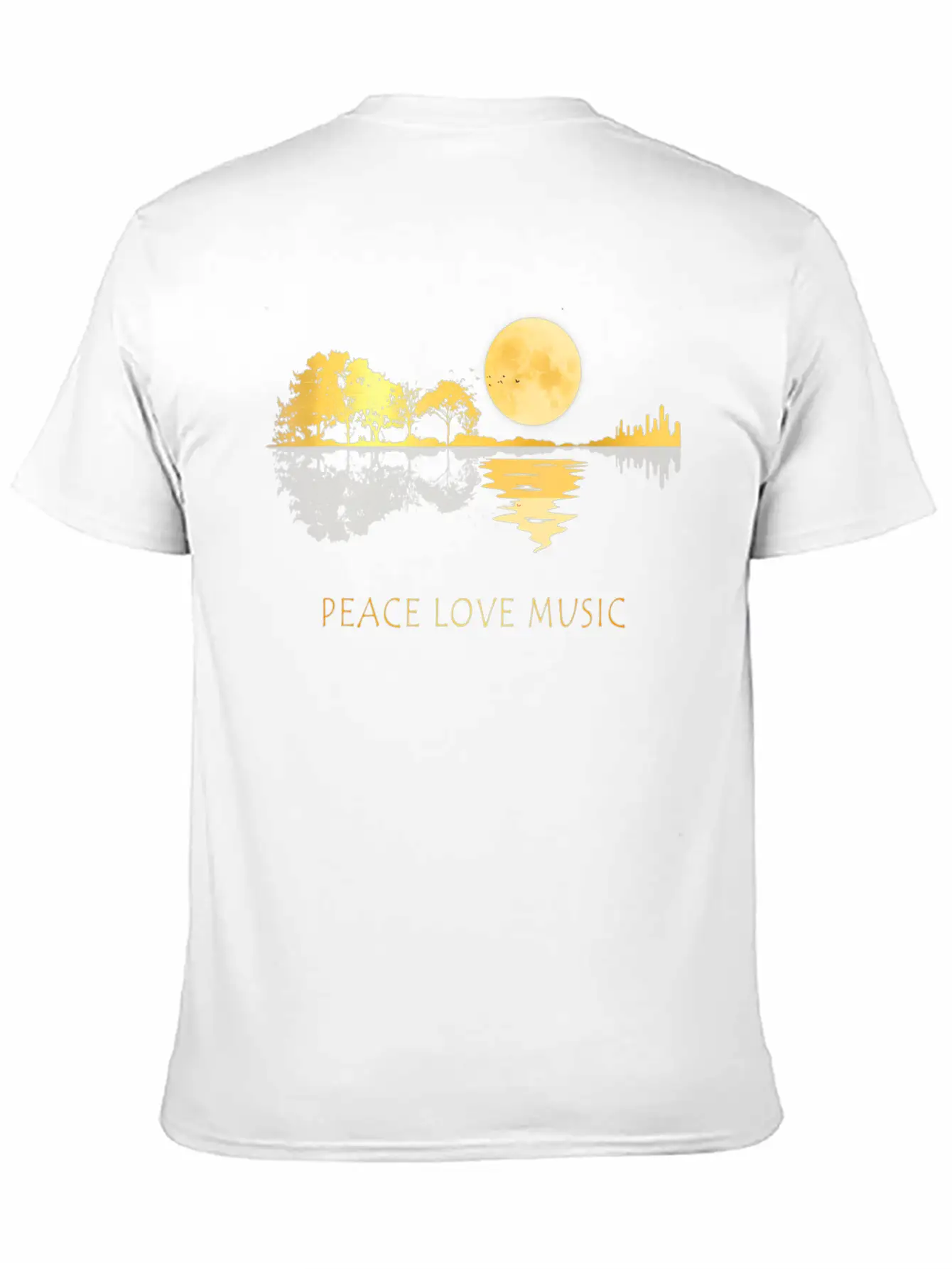 Peace Love Music Guitar Lake Shadow Hippie Unisex Short Sleeve Soft Cotton T-Shirt – Casual Everyday Wear