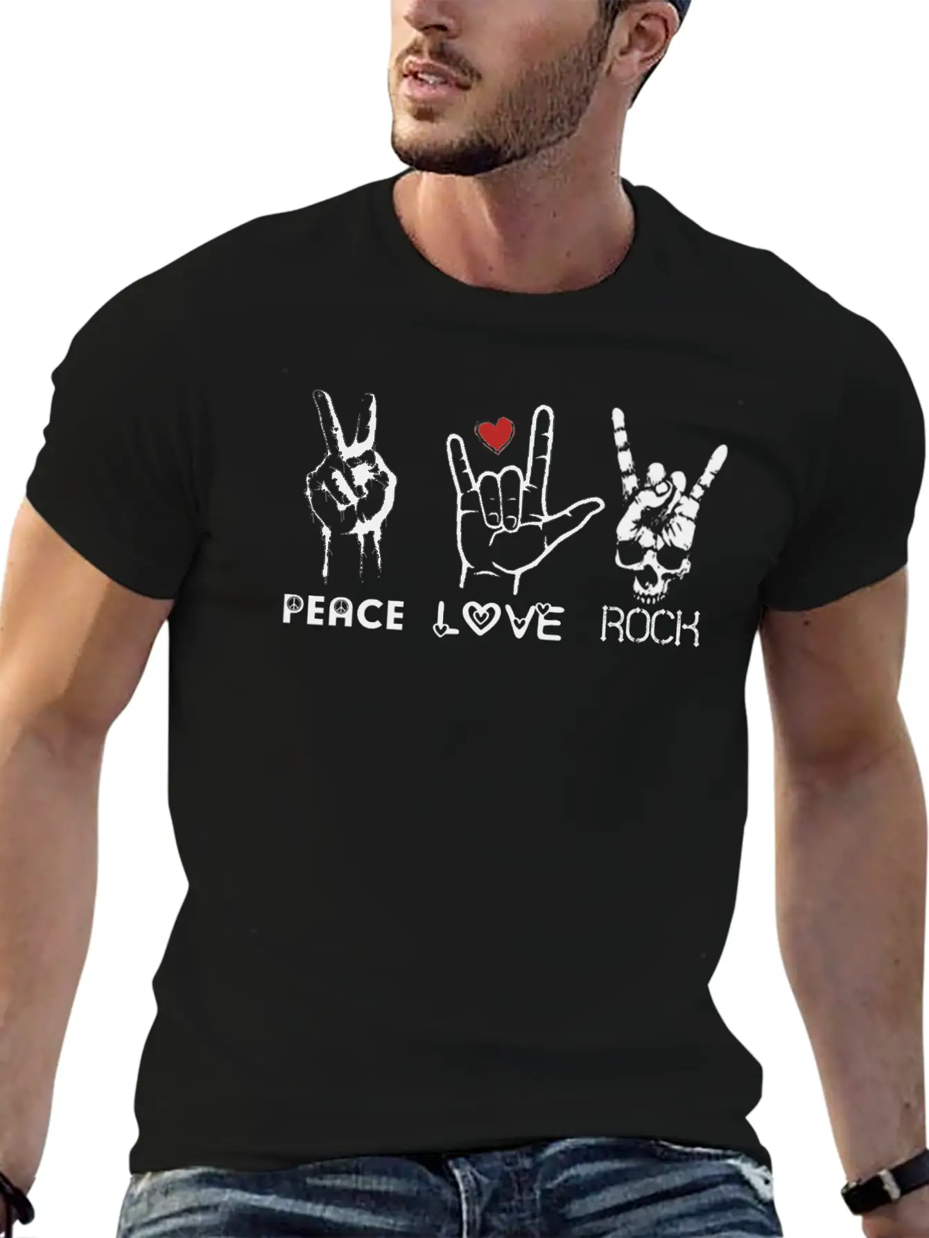 Peace Love Rock Unisex Short Sleeve Soft Cotton T-Shirt – Casual Everyday Wear