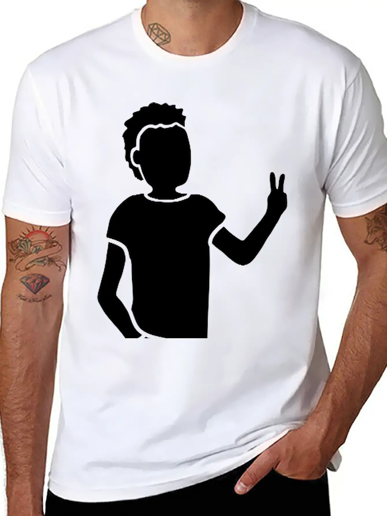 Peace Sign Youth Silhouette Unisex Short Sleeve Soft Cotton T-Shirt – Casual Everyday Wear