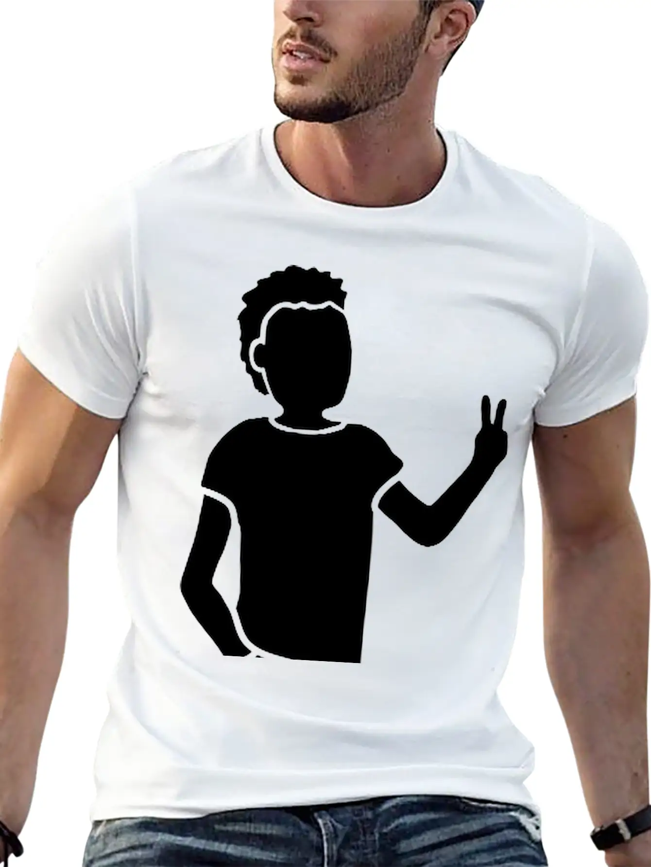 Peace Sign Youth Silhouette Unisex Short Sleeve Soft Cotton T-Shirt – Casual Everyday Wear
