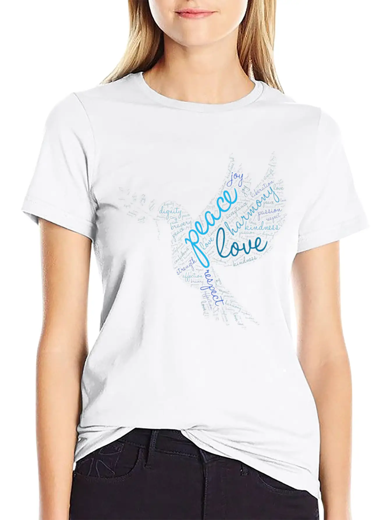 Peace Word Cloud On Light Stylish Everyday T-Shirt – Unisex Basic Cotton Tee