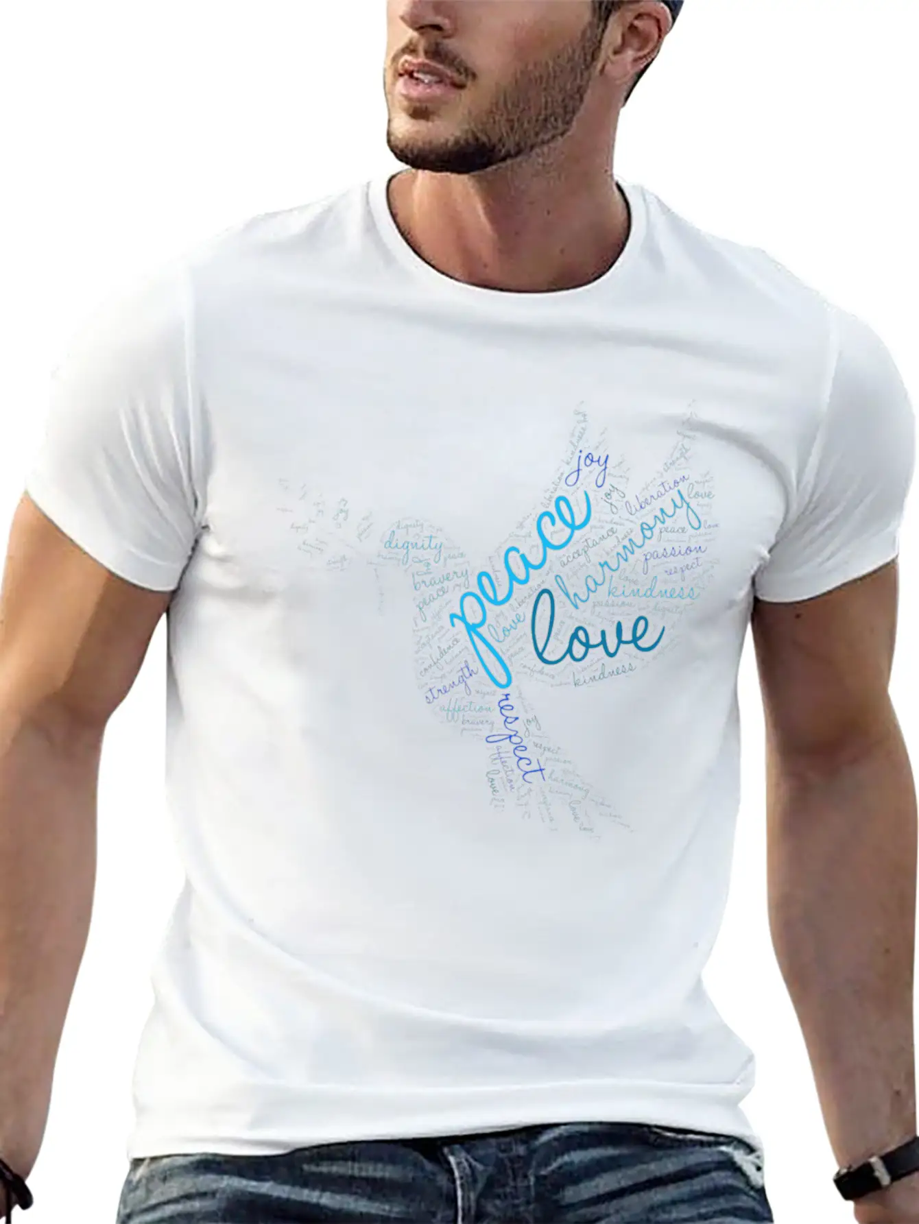 Peace Word Cloud On Light Stylish Everyday T-Shirt – Unisex Basic Cotton Tee