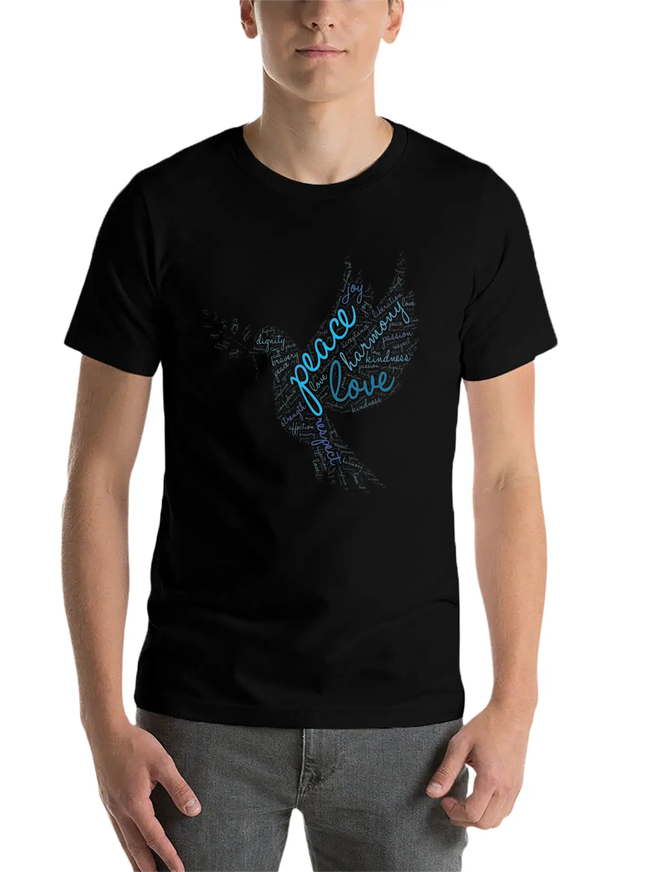 Peace Word Cloud On Light Stylish Everyday T-Shirt – Unisex Basic Cotton Tee