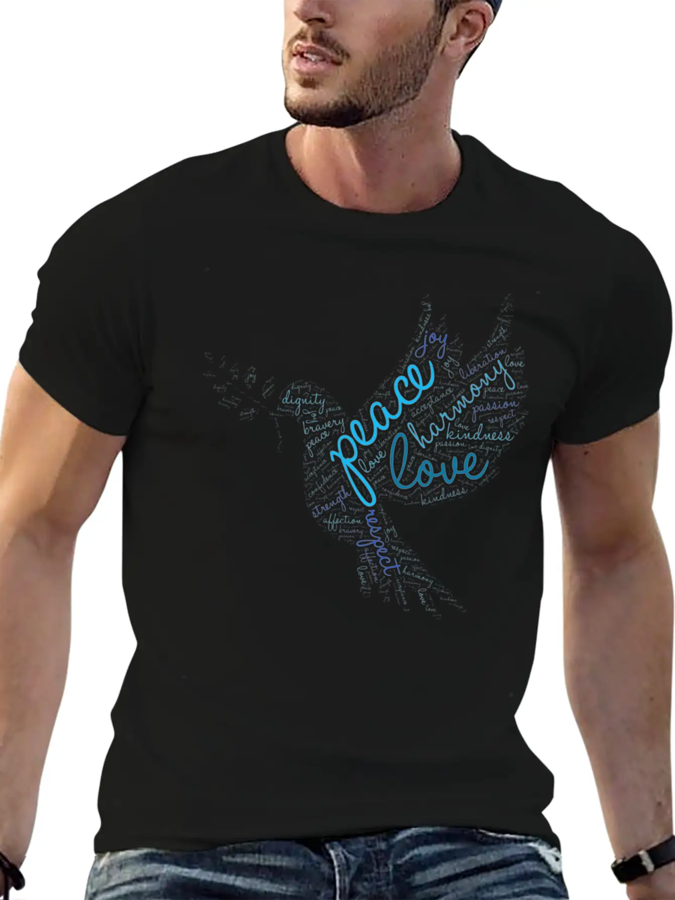 Peace Word Cloud On Light Stylish Everyday T-Shirt – Unisex Basic Cotton Tee