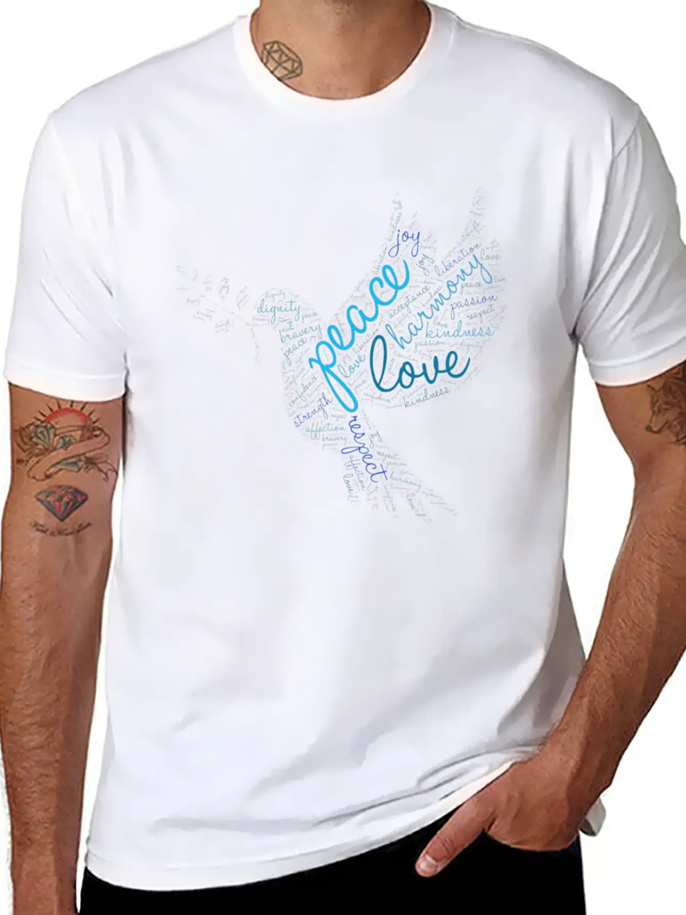 Peace Word Cloud On Light Stylish Everyday T-Shirt – Unisex Basic Cotton Tee