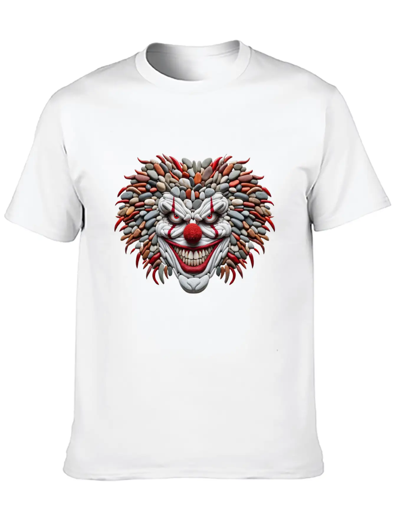 Pebble Art Mosaic - Scary Clown Portrait Stylish Everyday T-Shirt – Unisex Basic Cotton Tee