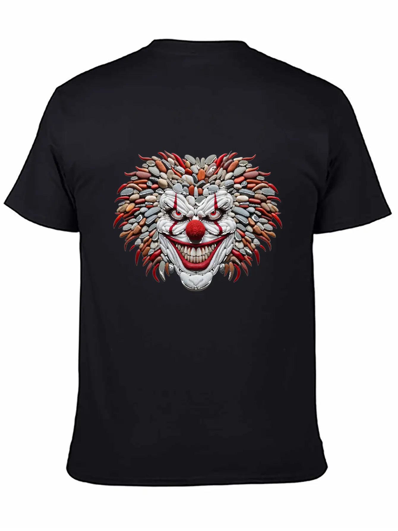 Pebble Art Mosaic - Scary Clown Portrait Stylish Everyday T-Shirt – Unisex Basic Cotton Tee