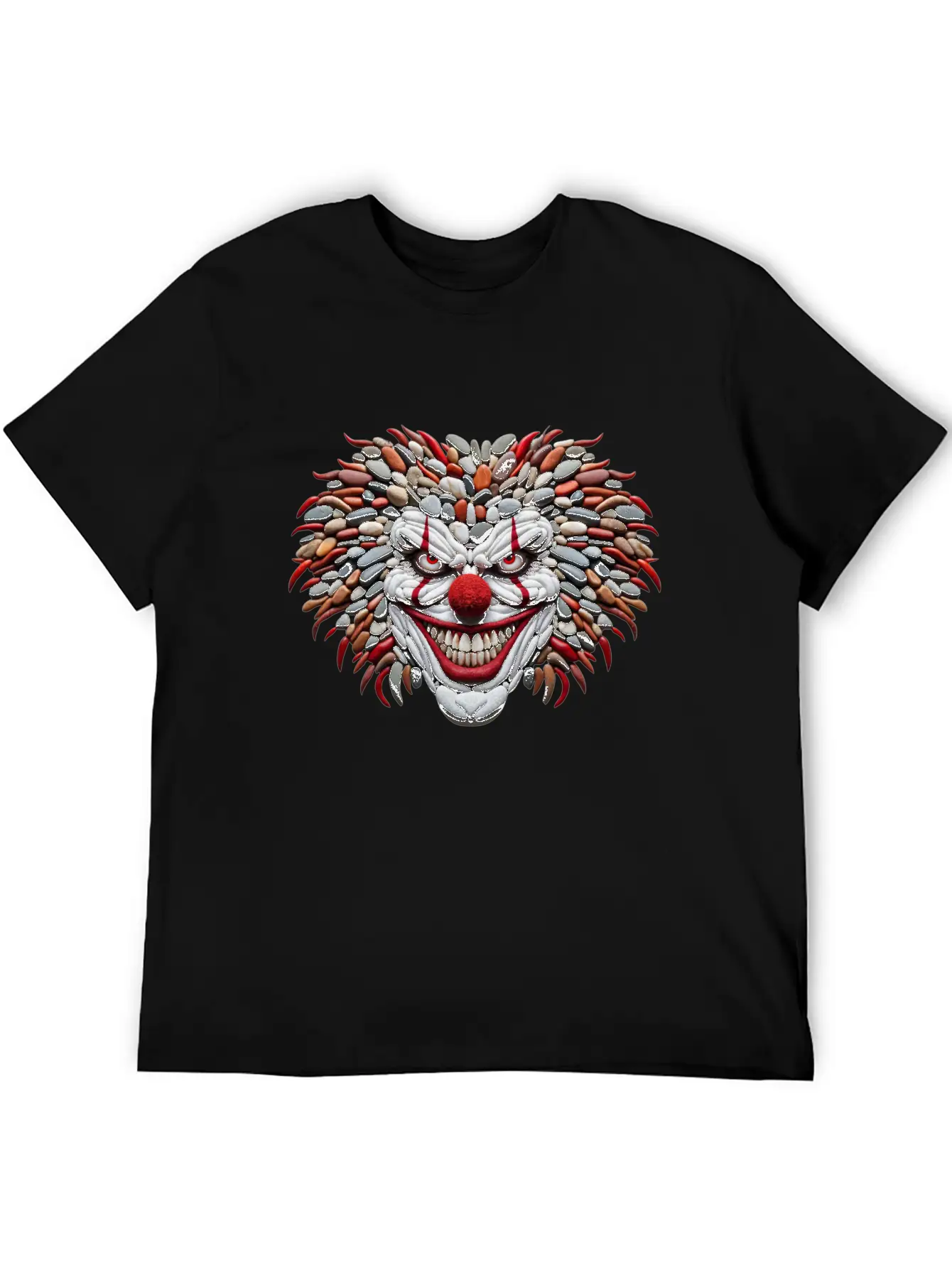 Pebble Art Mosaic - Scary Clown Portrait Stylish Everyday T-Shirt – Unisex Basic Cotton Tee