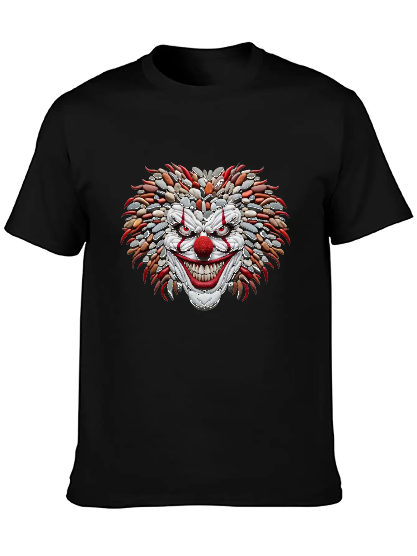 Pebble Art Mosaic - Scary Clown Portrait Stylish Everyday T-Shirt – Unisex Basic Cotton Tee