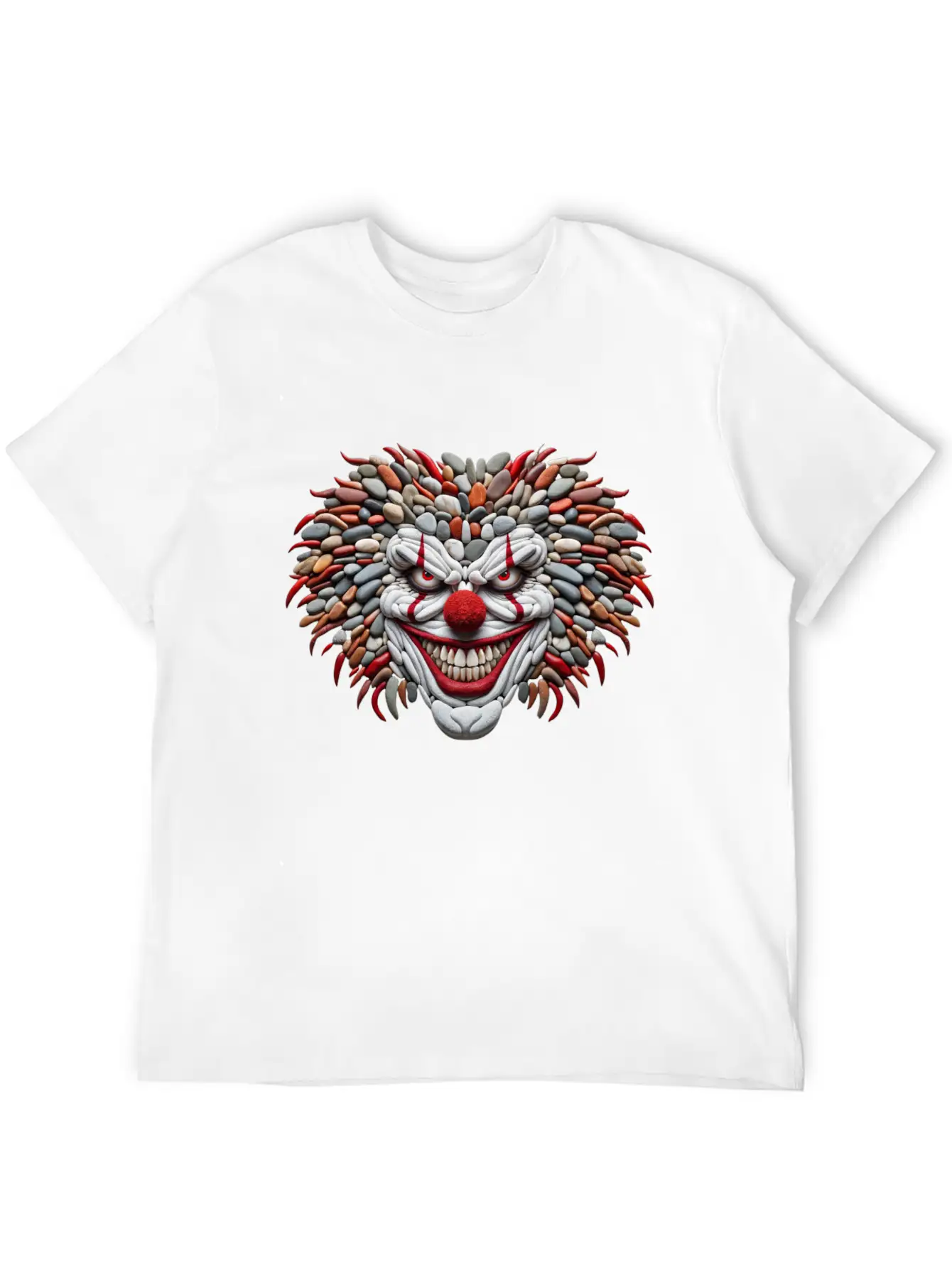 Pebble Art Mosaic - Scary Clown Portrait Stylish Everyday T-Shirt – Unisex Basic Cotton Tee
