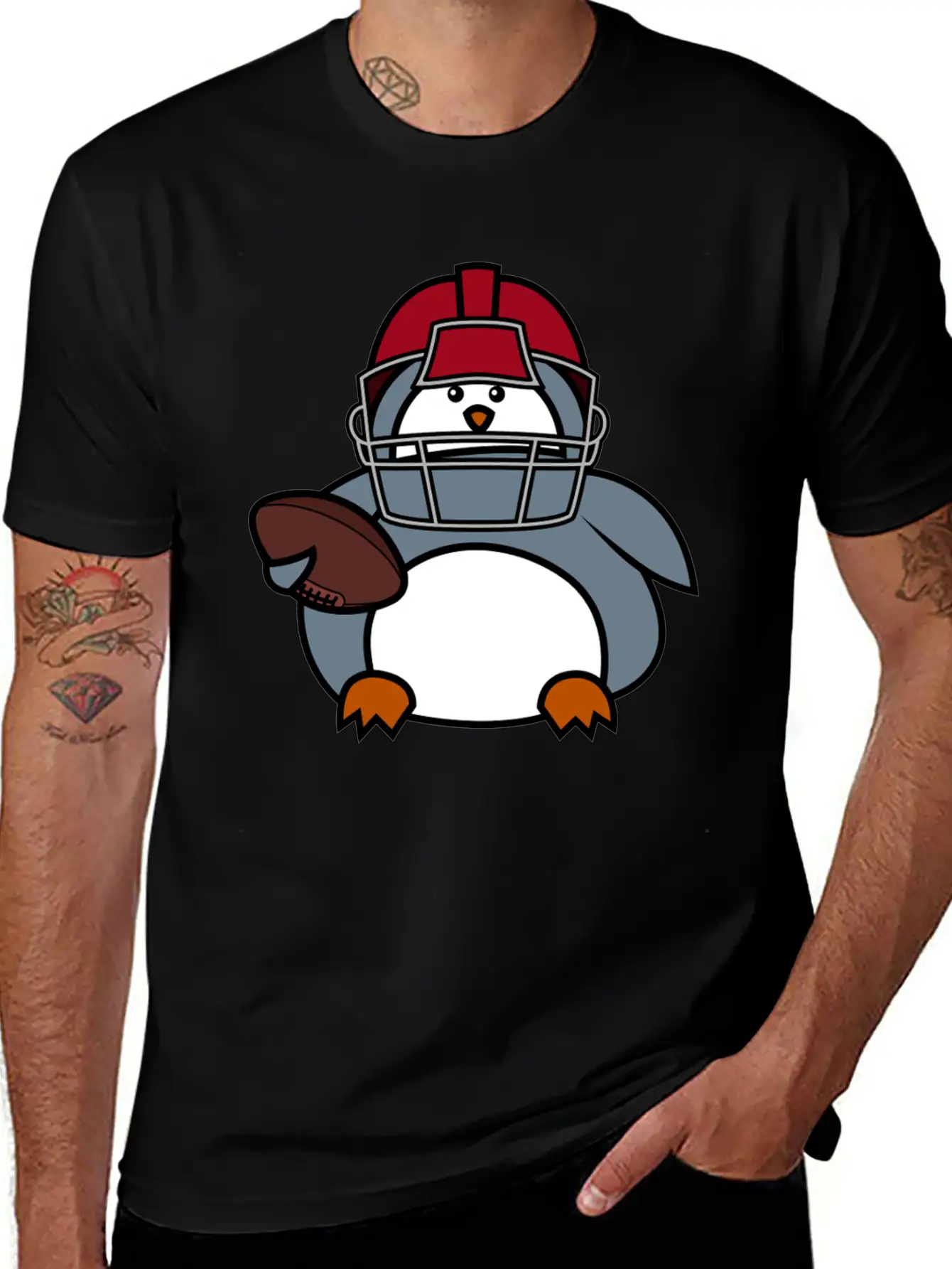 Penguin American Football Player Stylish Everyday T-Shirt – Unisex Basic Cotton Tee