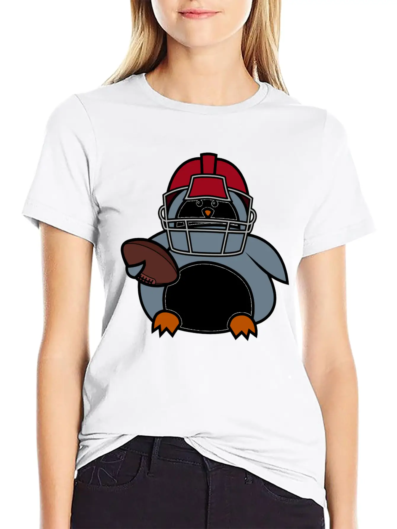 Penguin American Football Player Stylish Everyday T-Shirt – Unisex Basic Cotton Tee