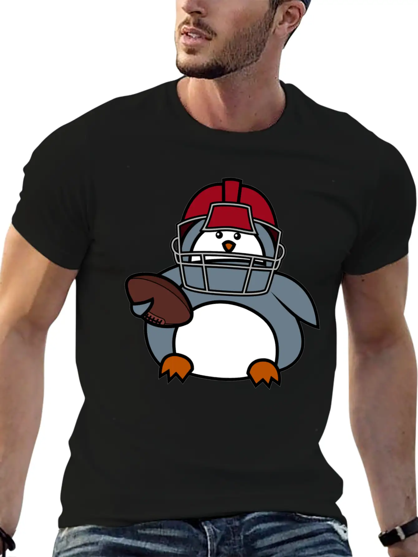Penguin American Football Player Stylish Everyday T-Shirt – Unisex Basic Cotton Tee