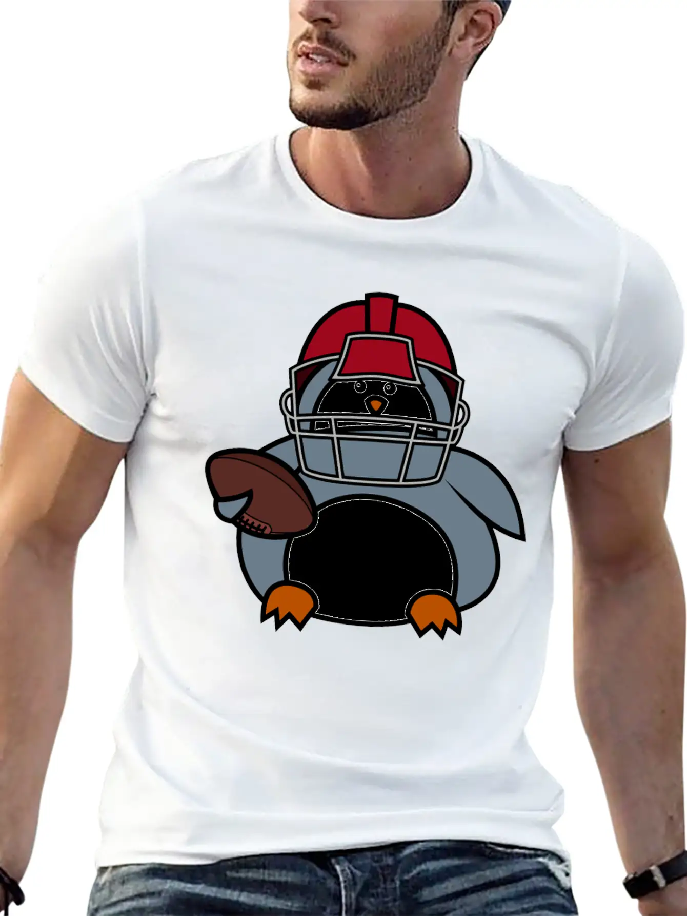Penguin American Football Player Stylish Everyday T-Shirt – Unisex Basic Cotton Tee