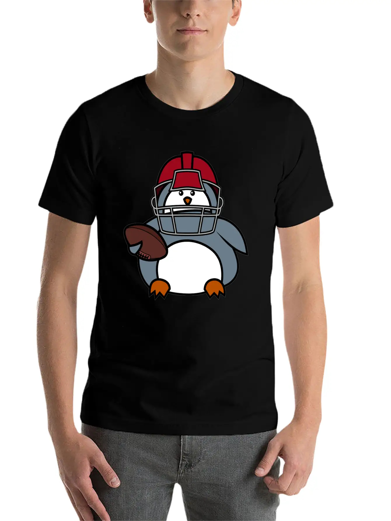 Penguin American Football Player Stylish Everyday T-Shirt – Unisex Basic Cotton Tee
