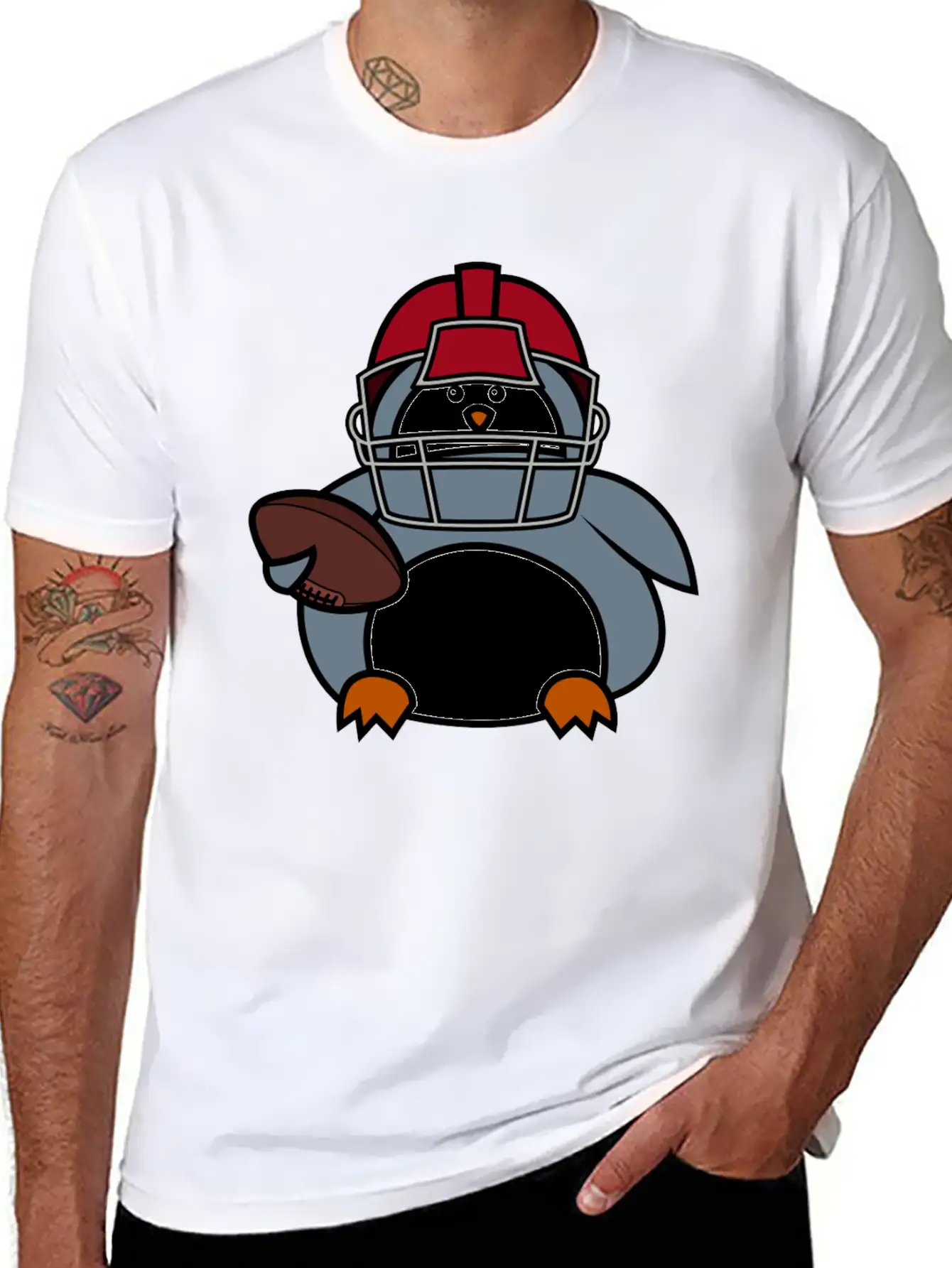 Penguin American Football Player Stylish Everyday T-Shirt – Unisex Basic Cotton Tee