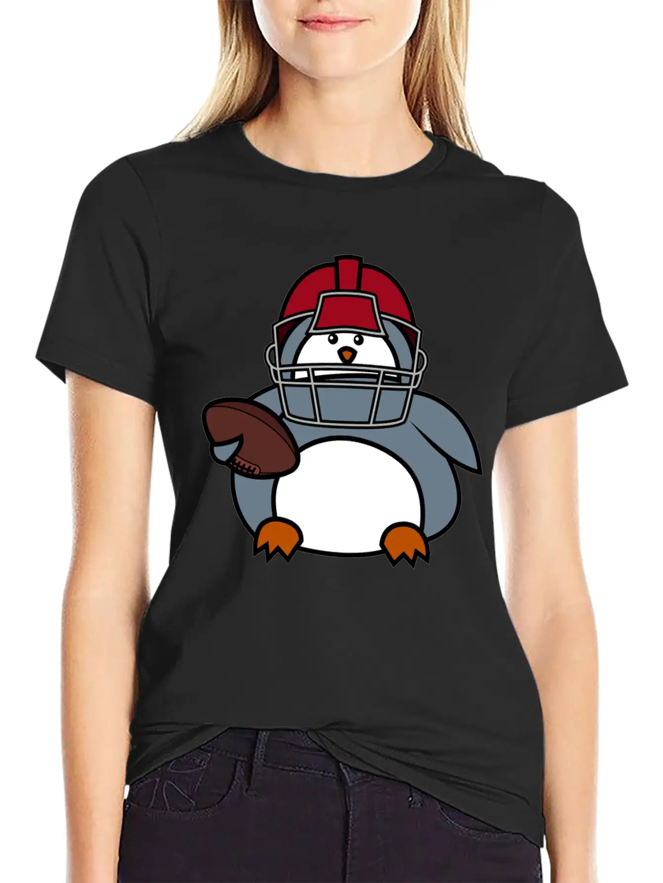Penguin American Football Player Stylish Everyday T-Shirt – Unisex Basic Cotton Tee