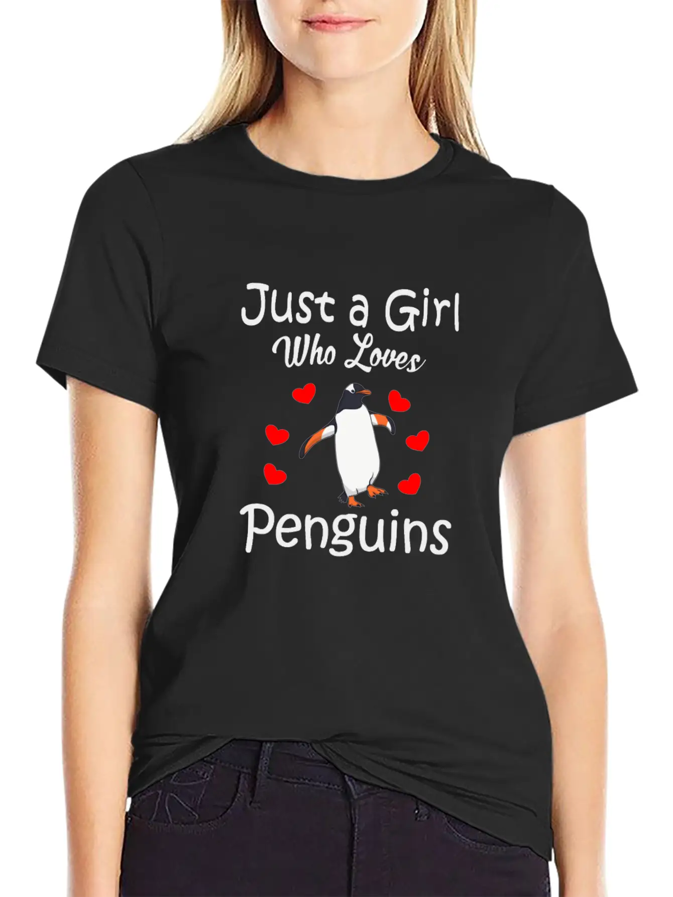 Penguin Gift : Just A Girl Who Loves Penguins Stylish Everyday T-Shirt – Unisex Basic Cotton Tee