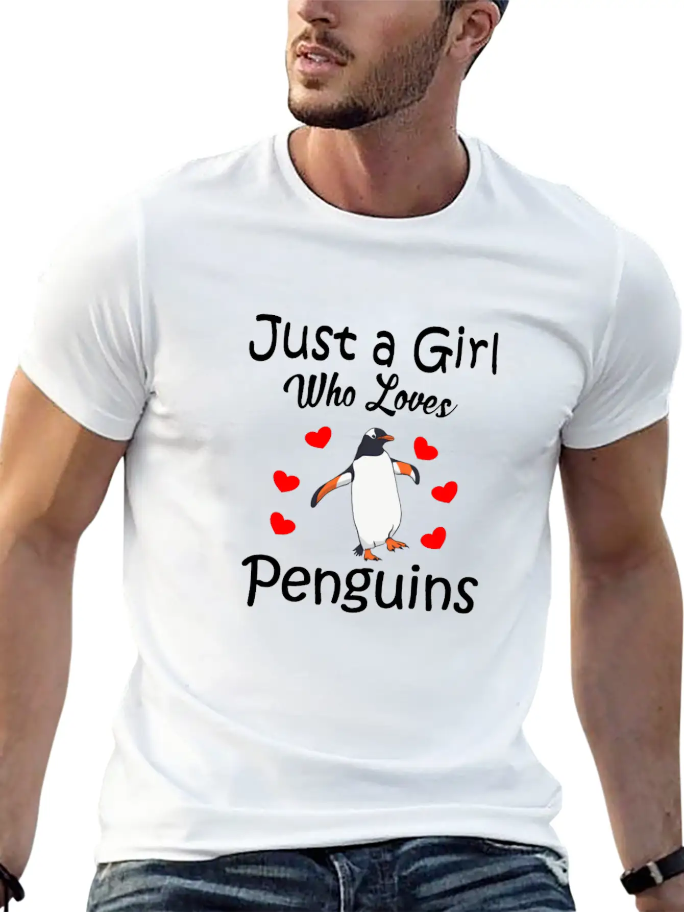 Penguin Gift : Just A Girl Who Loves Penguins Stylish Everyday T-Shirt – Unisex Basic Cotton Tee