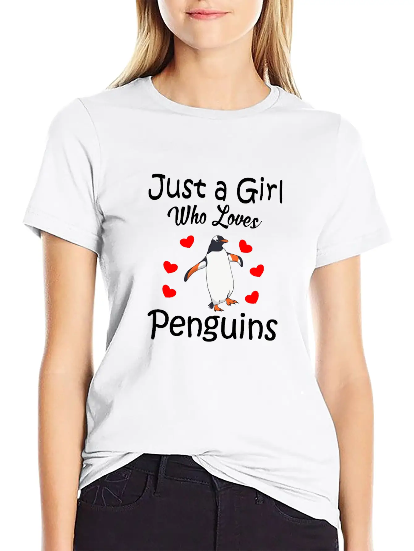Penguin Gift : Just A Girl Who Loves Penguins Stylish Everyday T-Shirt – Unisex Basic Cotton Tee