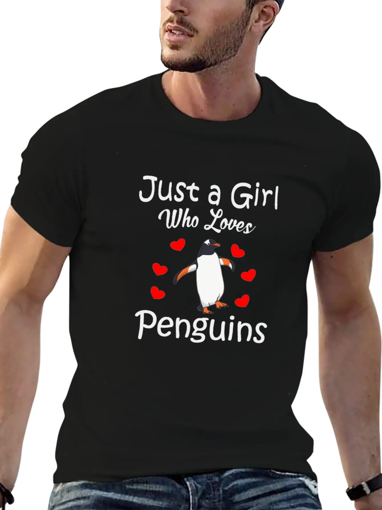 Penguin Gift : Just A Girl Who Loves Penguins Stylish Everyday T-Shirt – Unisex Basic Cotton Tee